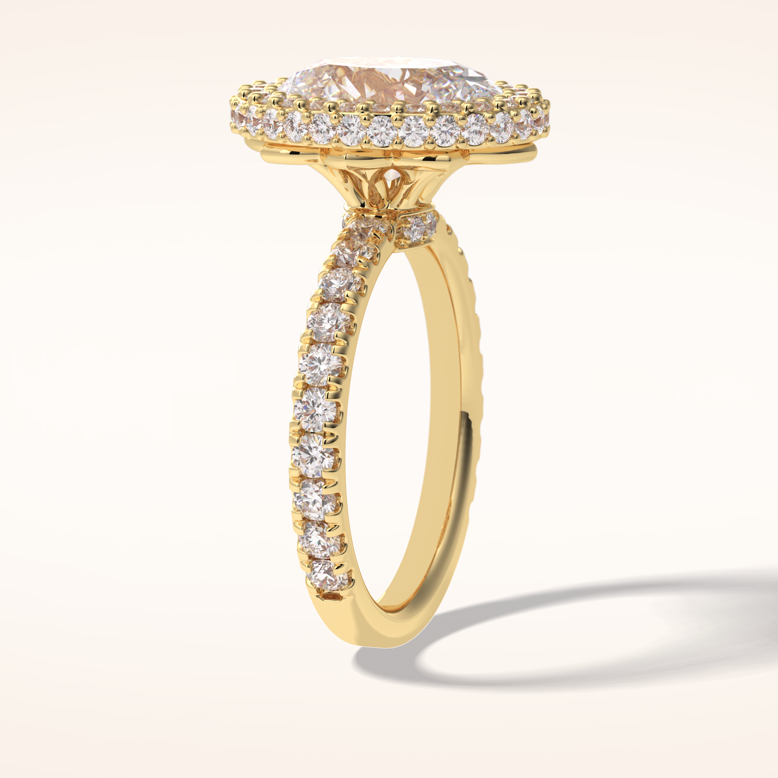 0.54 CT Oval Shaped Halo & Pave Moissanite Engagement Ring