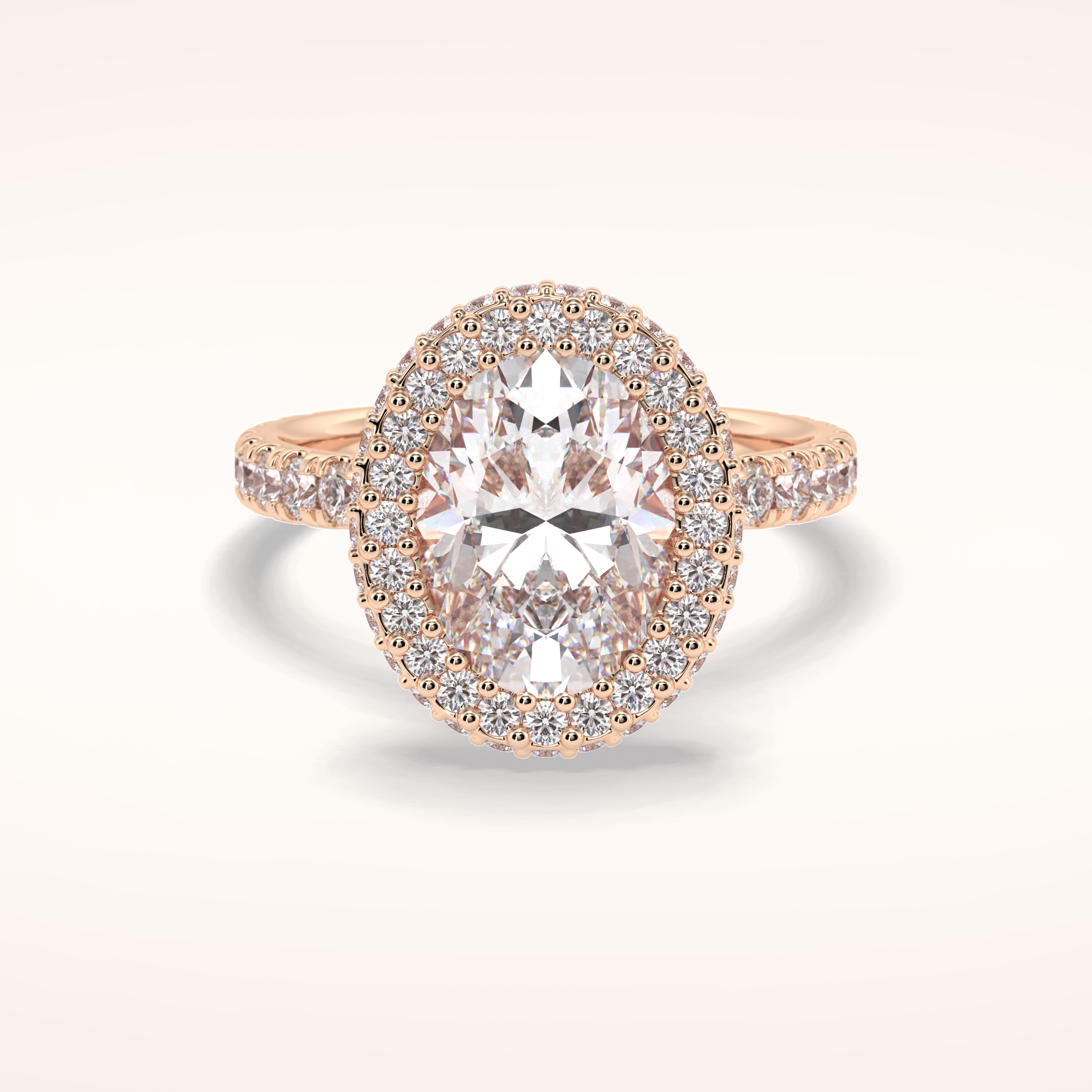 0.54 CT Oval Shaped Halo & Pave Moissanite Engagement Ring