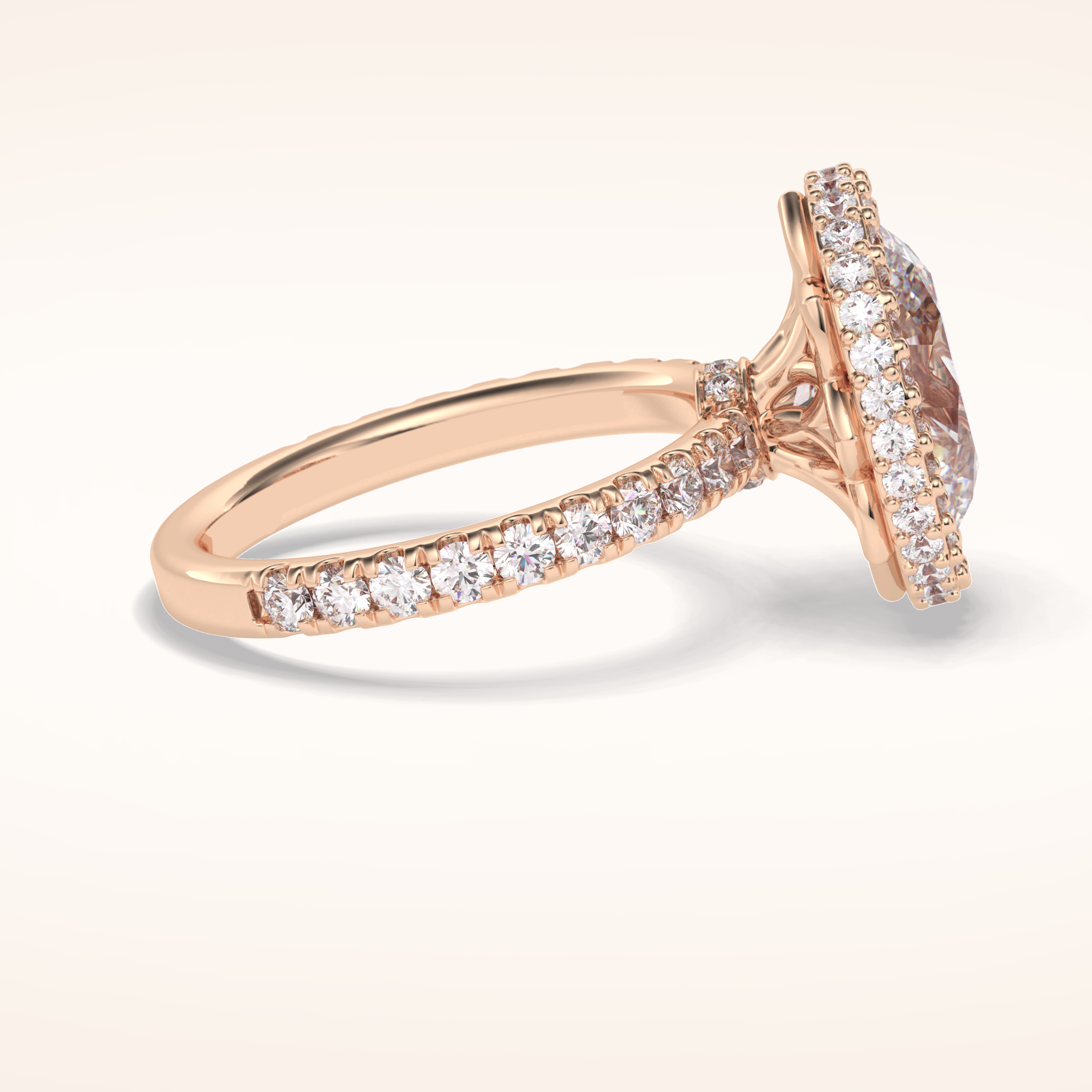 0.54 CT Oval Shaped Halo & Pave Moissanite Engagement Ring