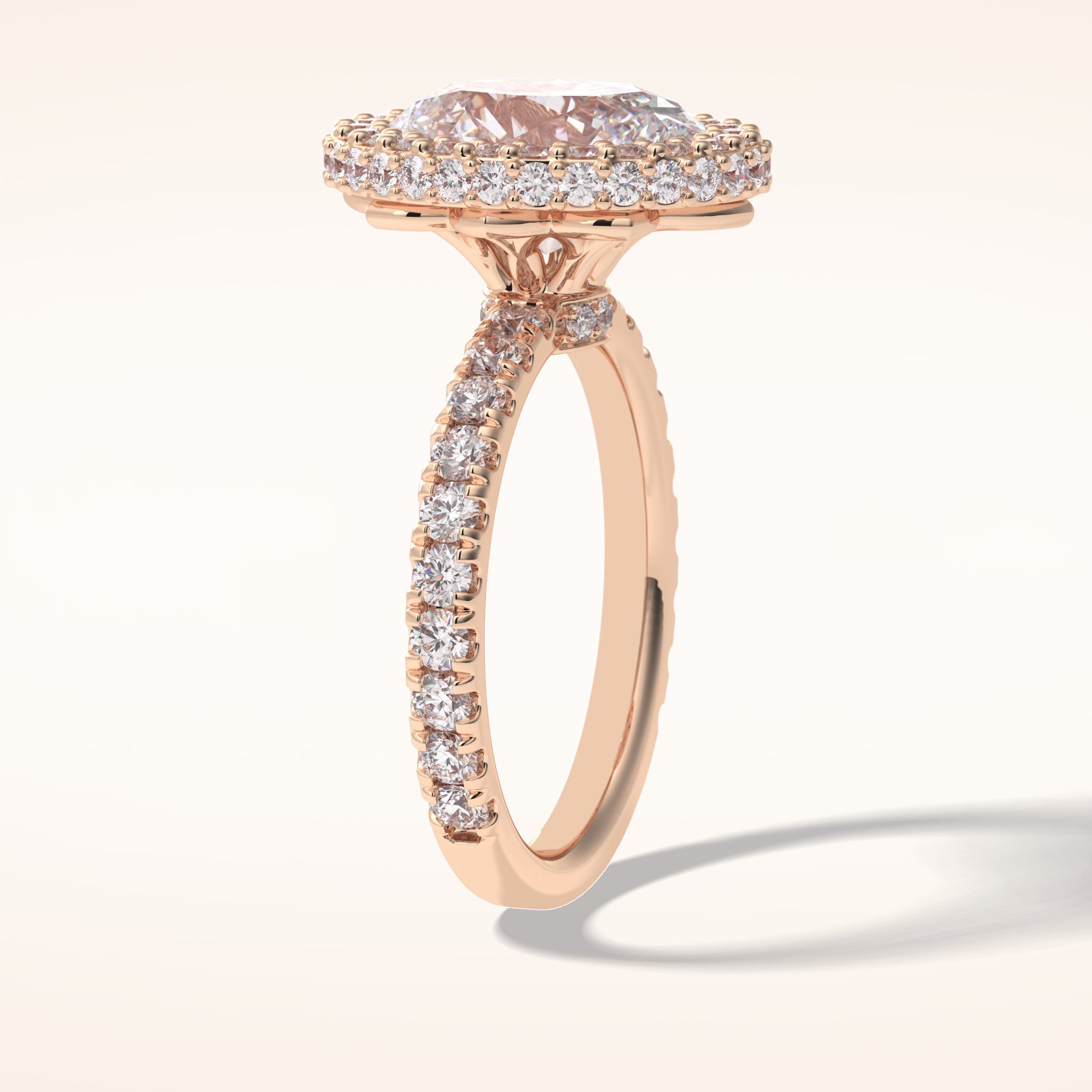 0.54 CT Oval Shaped Halo & Pave Moissanite Engagement Ring