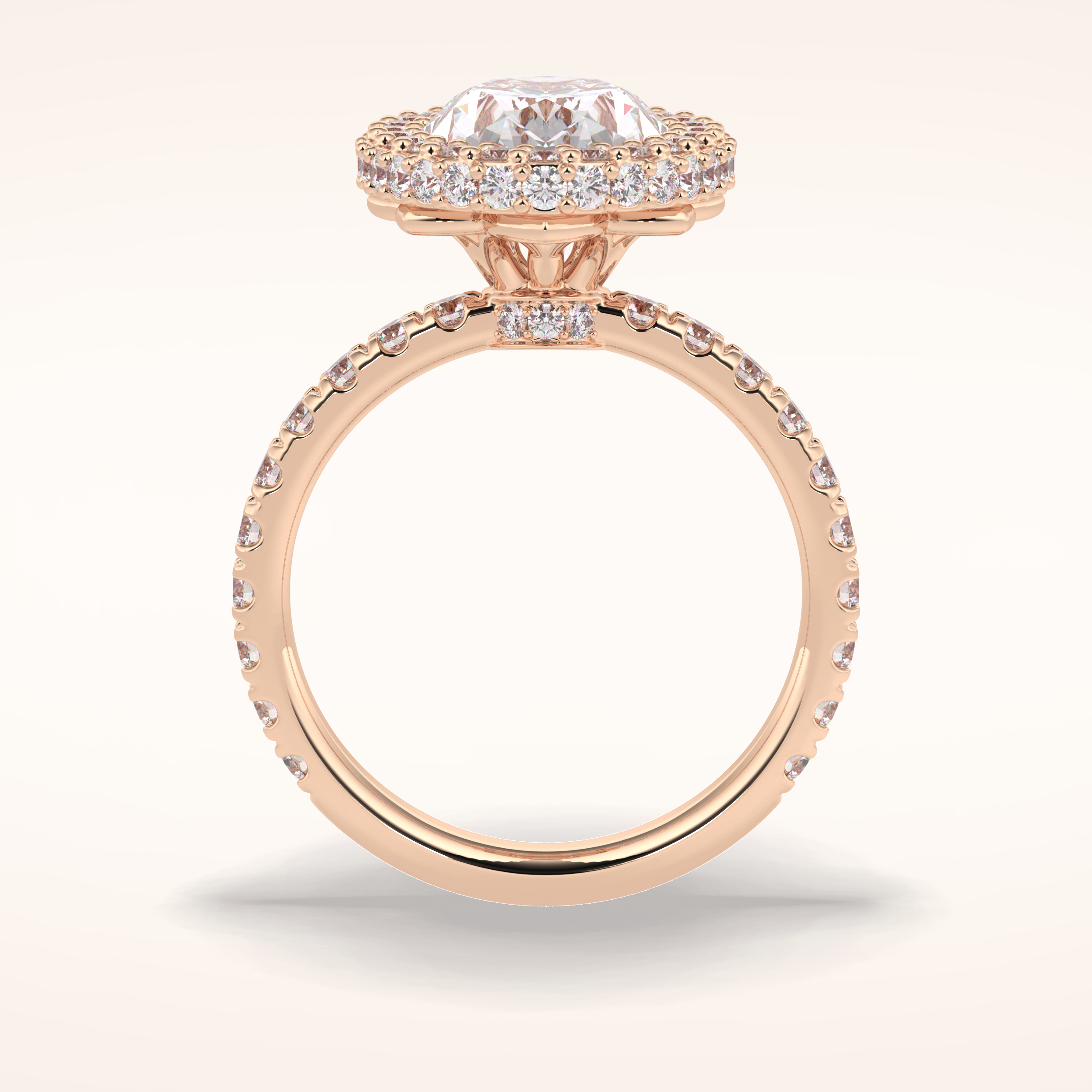 0.54 CT Oval Shaped Halo & Pave Moissanite Engagement Ring