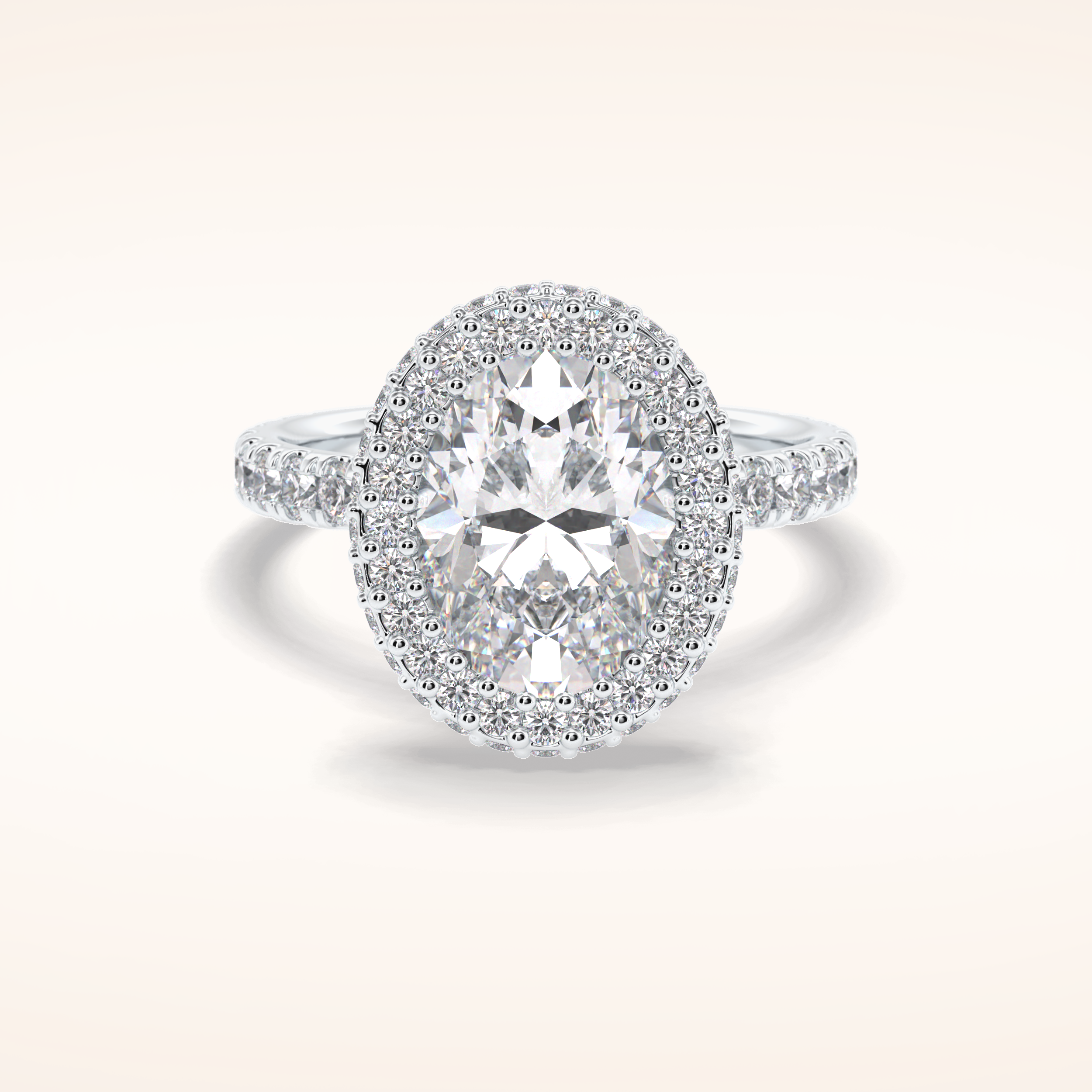0.54 CT Oval Shaped Halo & Pave Moissanite Engagement Ring