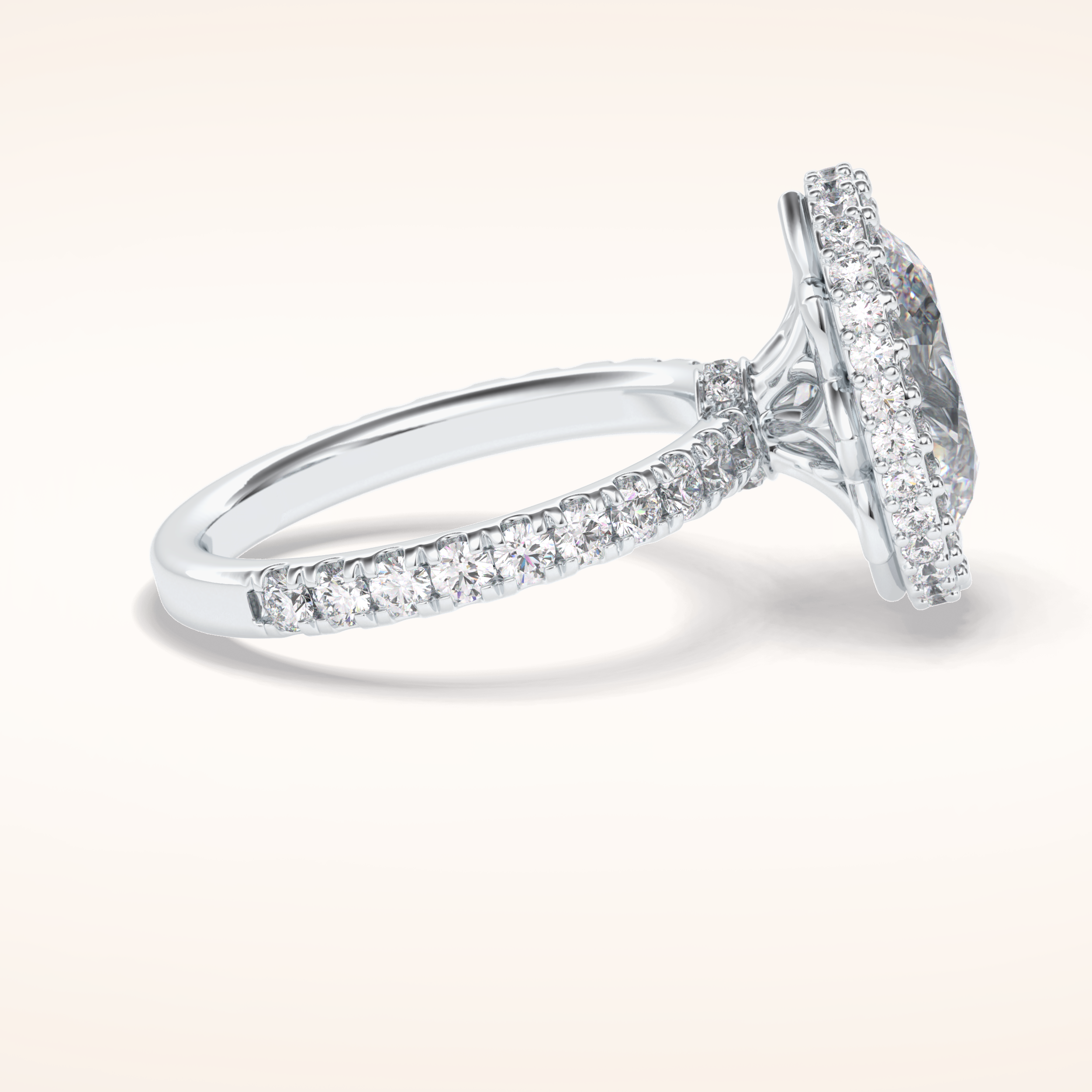 0.54 CT Oval Shaped Halo & Pave Moissanite Engagement Ring
