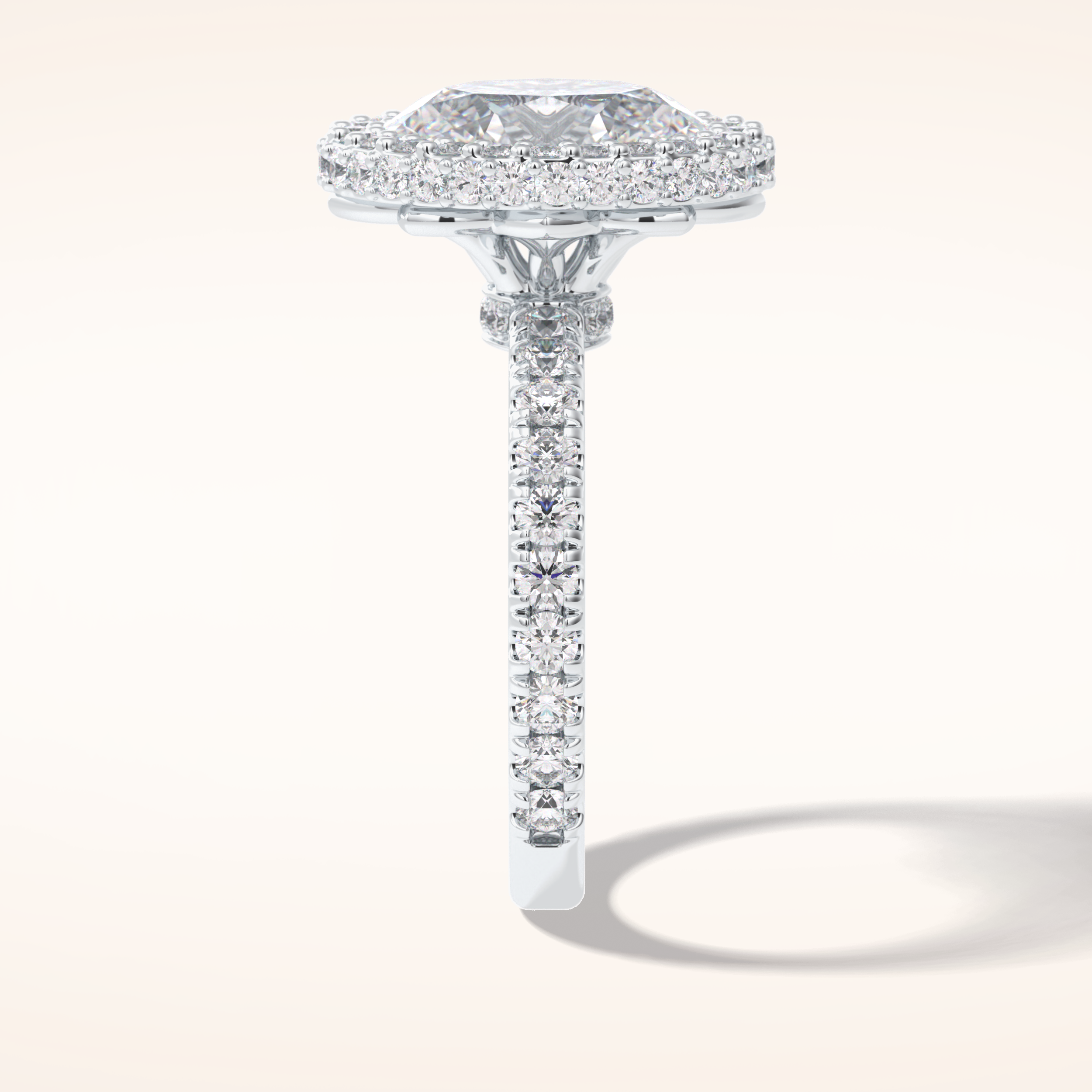 0.54 CT Oval Shaped Halo & Pave Moissanite Engagement Ring