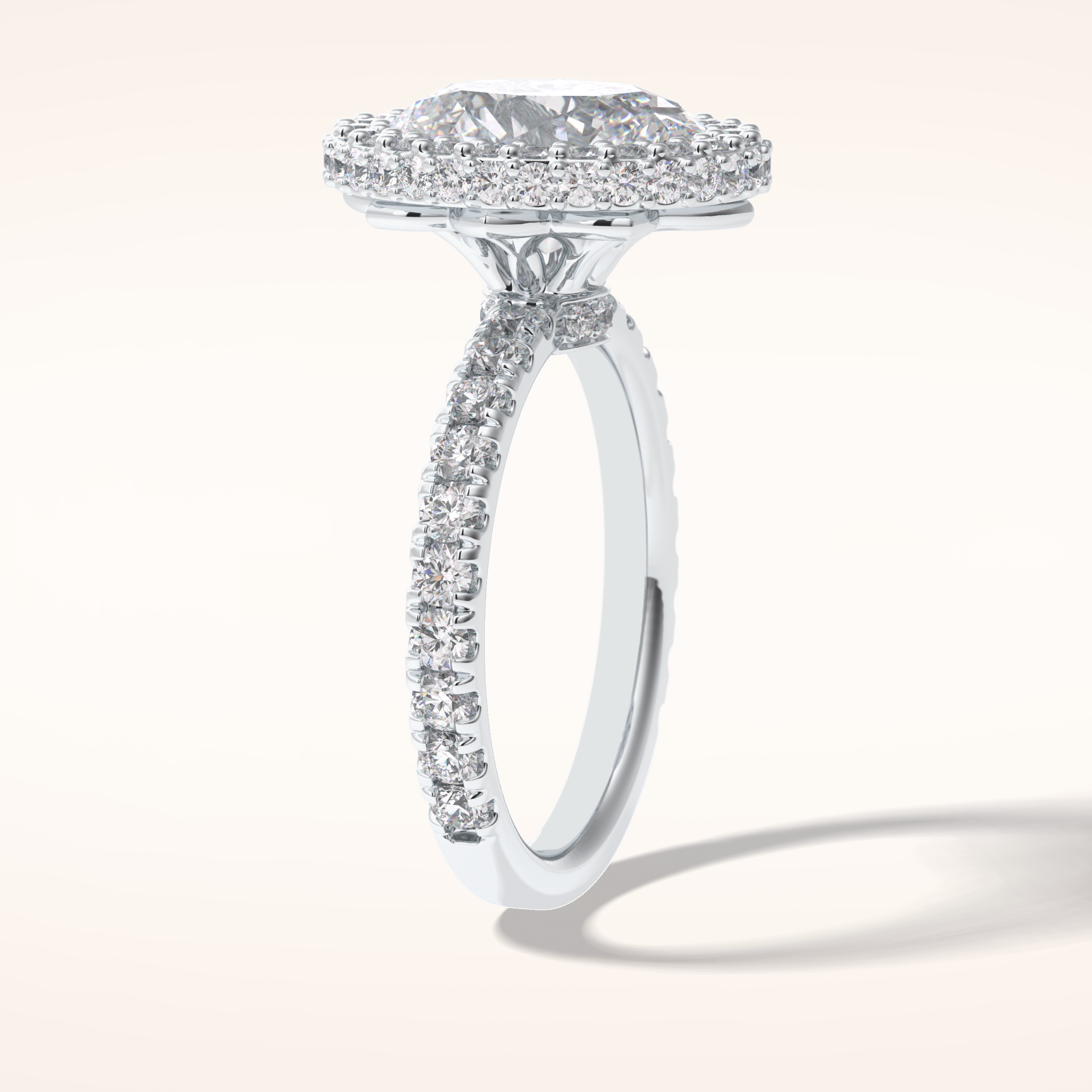 0.54 CT Oval Shaped Halo & Pave Moissanite Engagement Ring