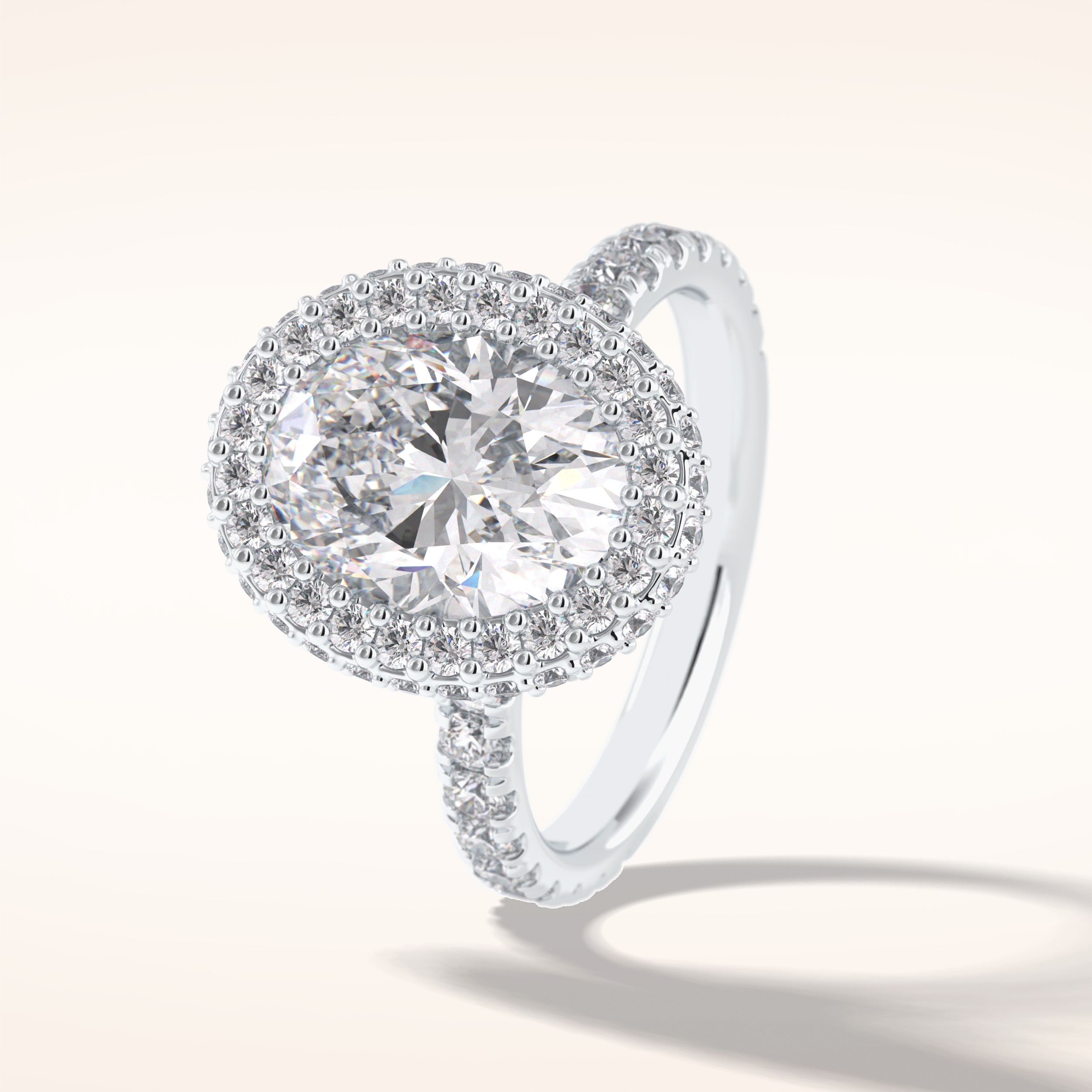 0.54 CT Oval Shaped Halo & Pave Moissanite Engagement Ring