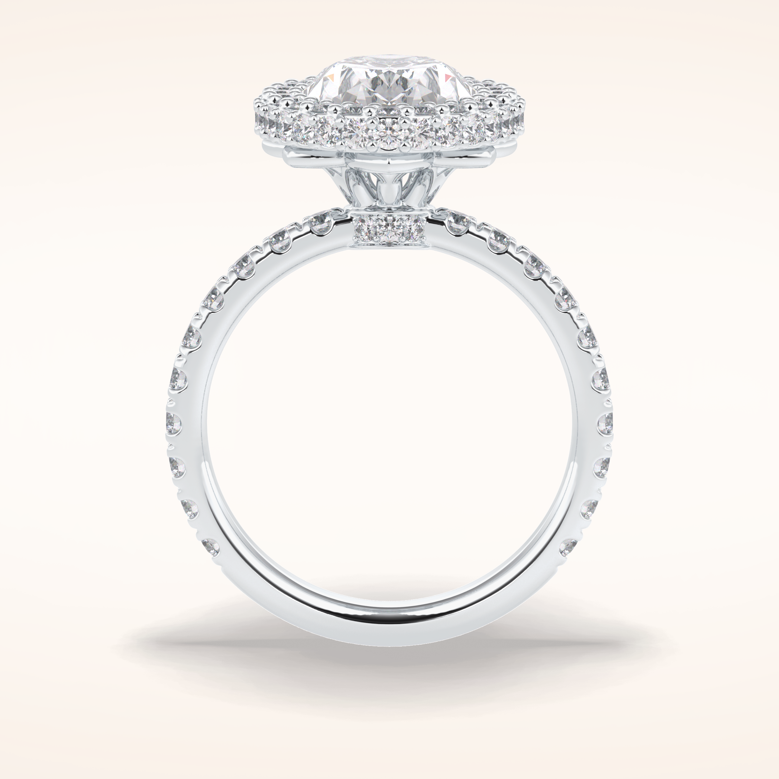 0.54 CT Oval Shaped Halo & Pave Moissanite Engagement Ring