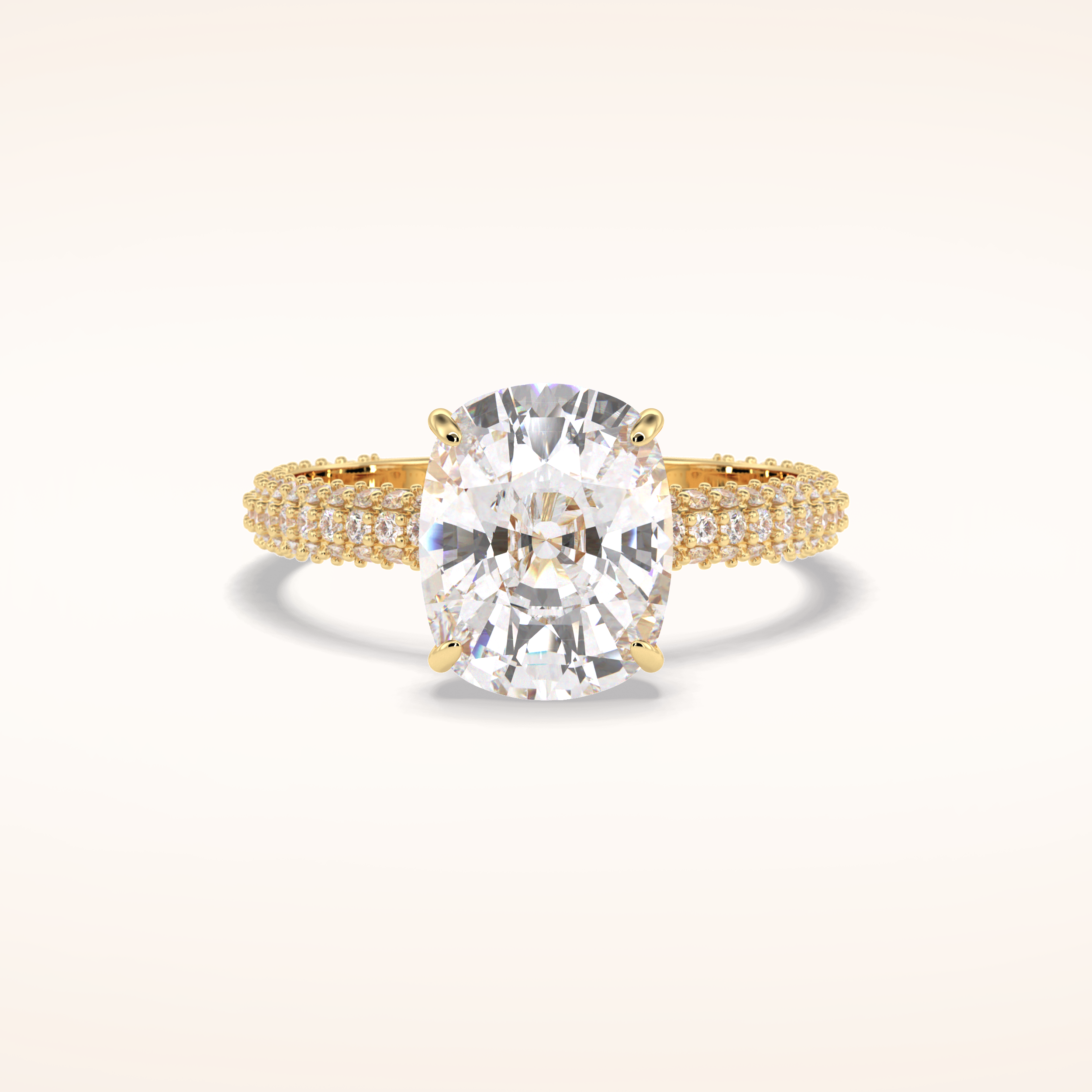 3.99 CT Cushion Shaped Pave Moissanite Engagement Ring