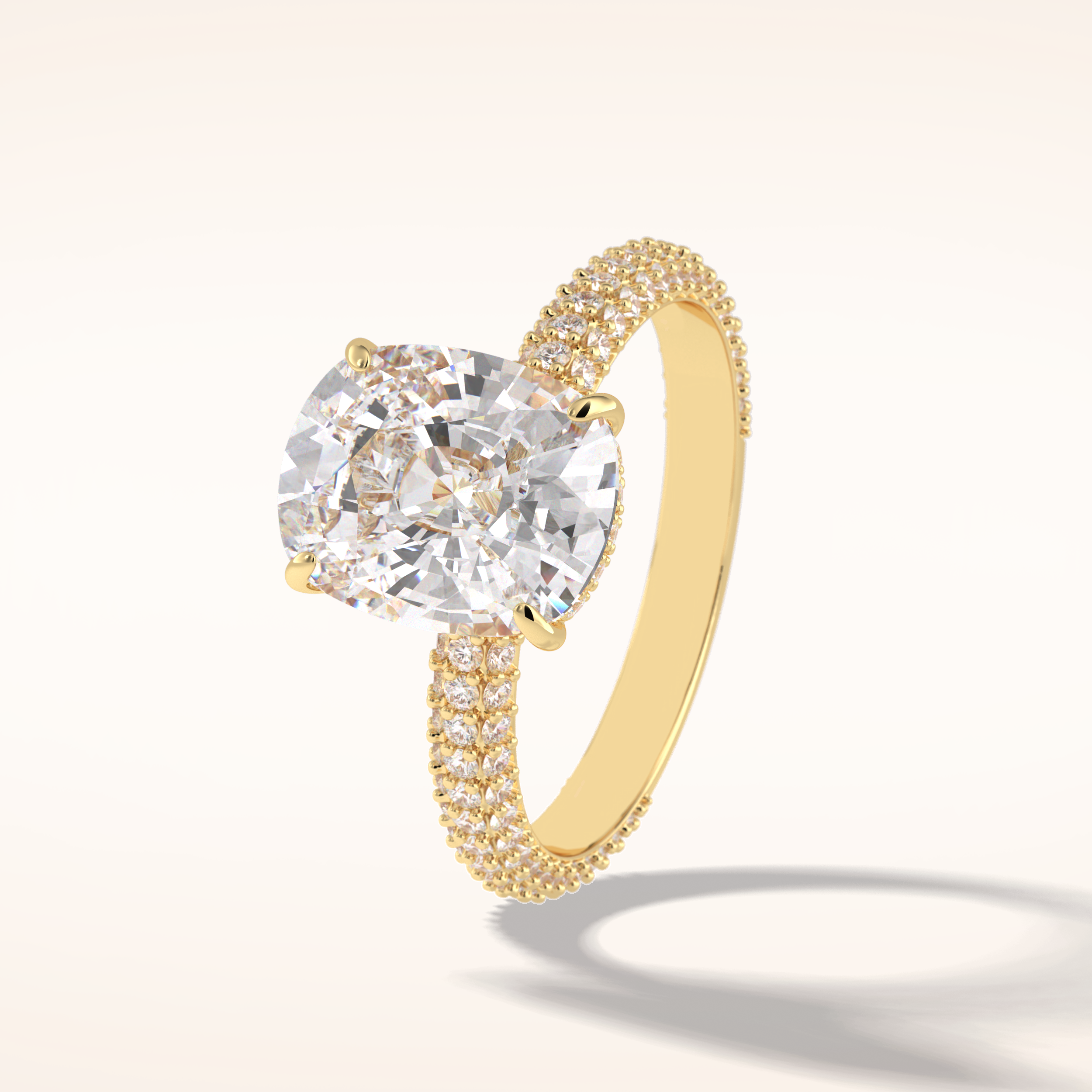 3.99 CT Cushion Shaped Pave Moissanite Engagement Ring