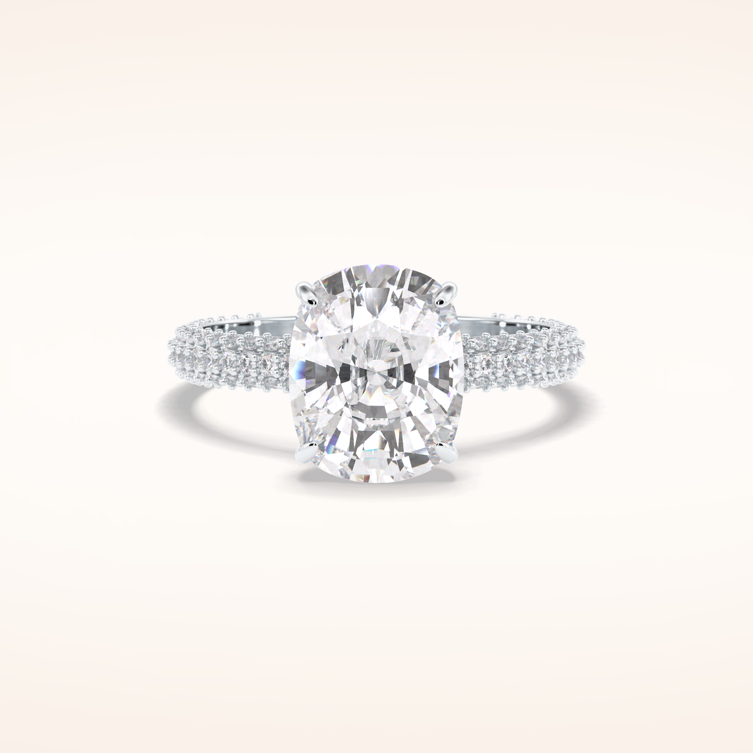 3.99 CT Cushion Shaped Pave Moissanite Engagement Ring