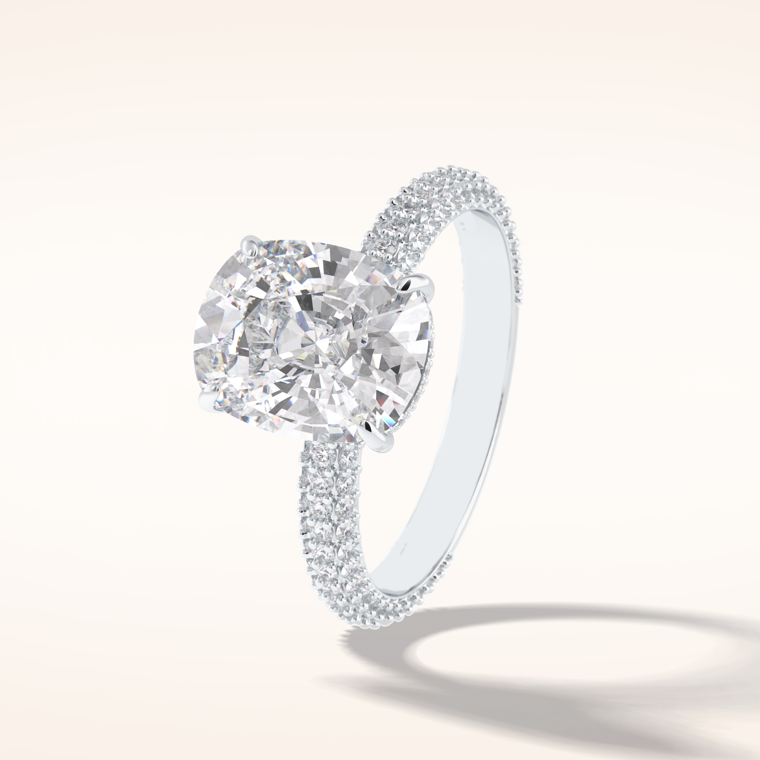 3.99 CT Cushion Shaped Pave Moissanite Engagement Ring