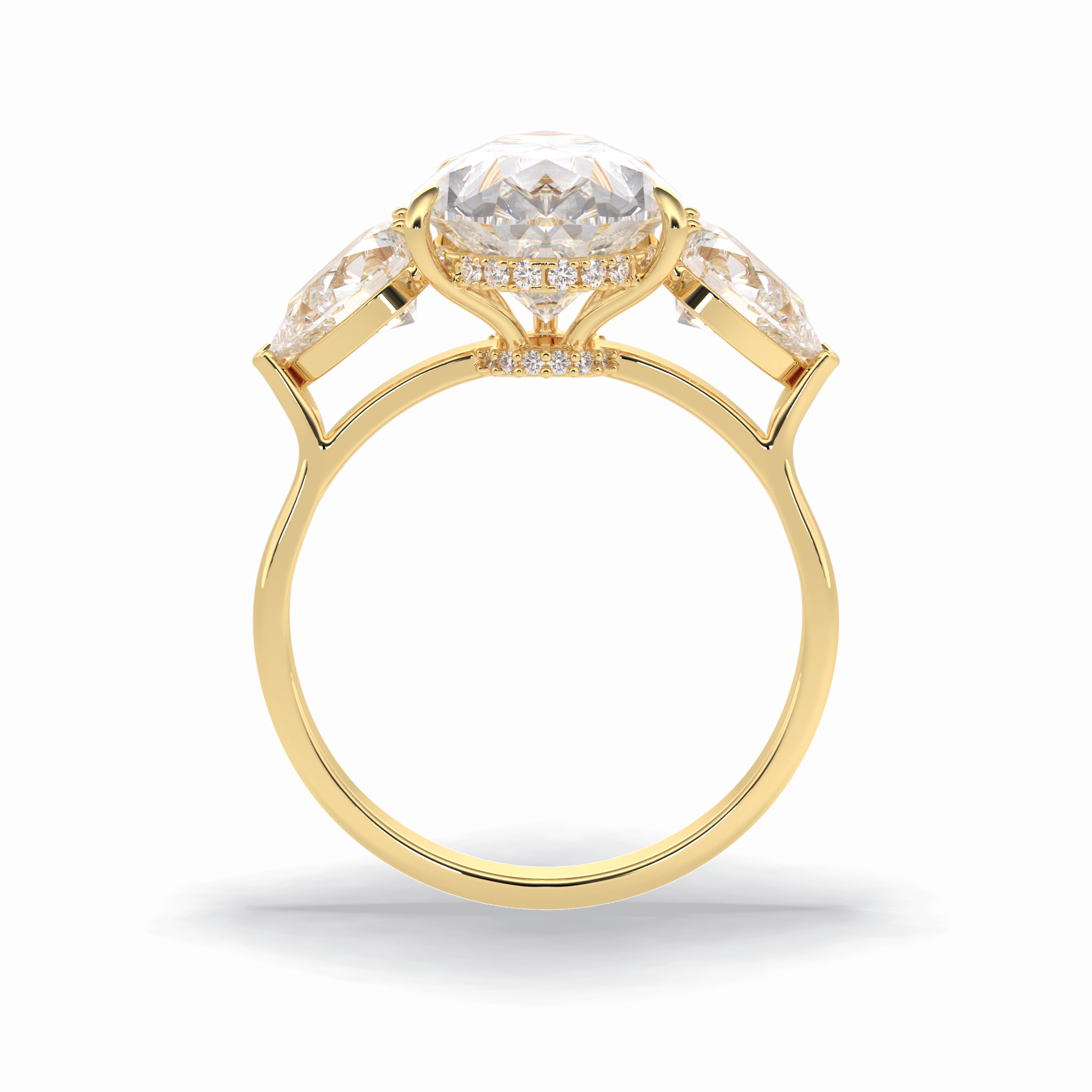 Pear Hidden Halo & Three Stones Lab Grown Diamond Engagement Ring