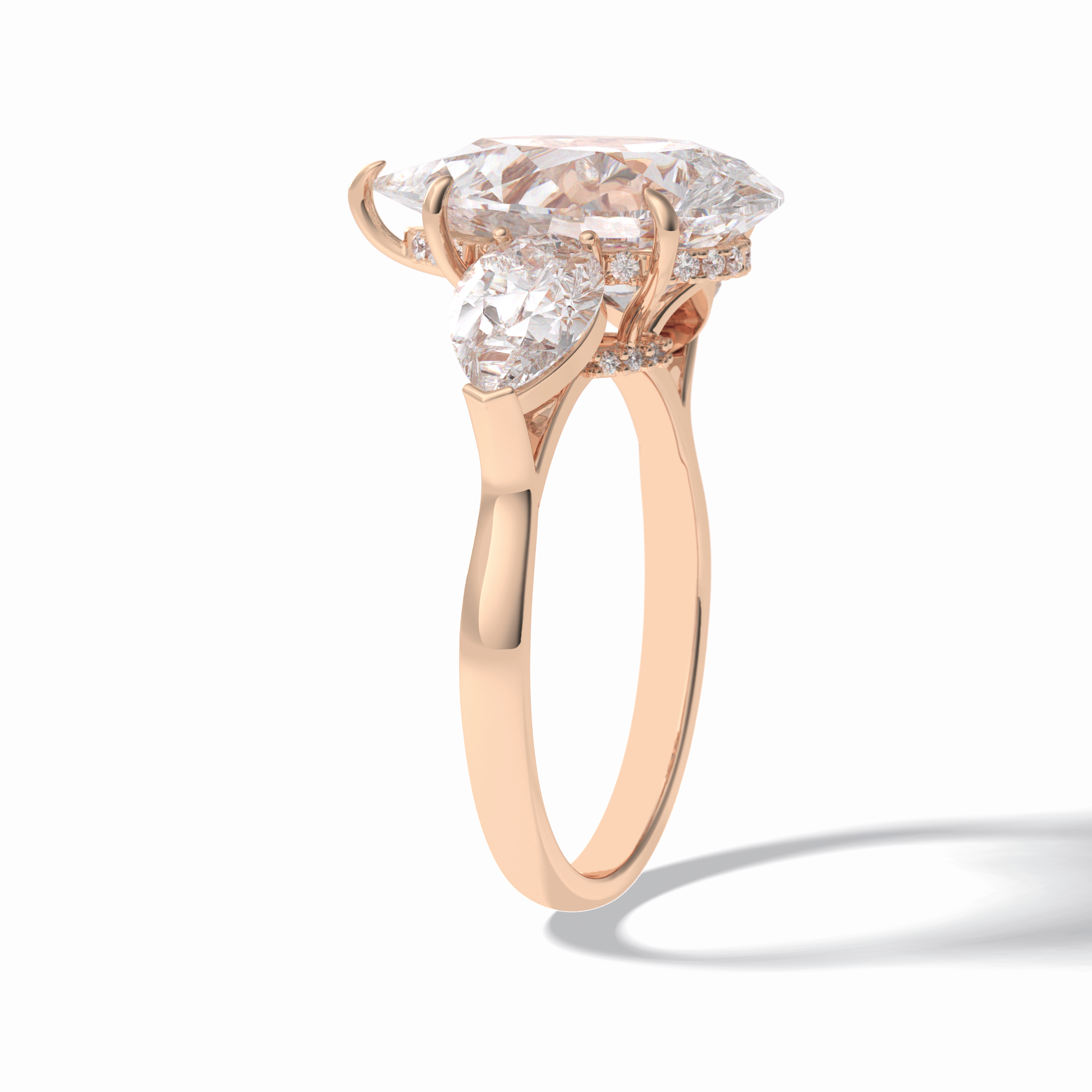 Pear Hidden Halo & Three Stones Lab Grown Diamond Engagement Ring