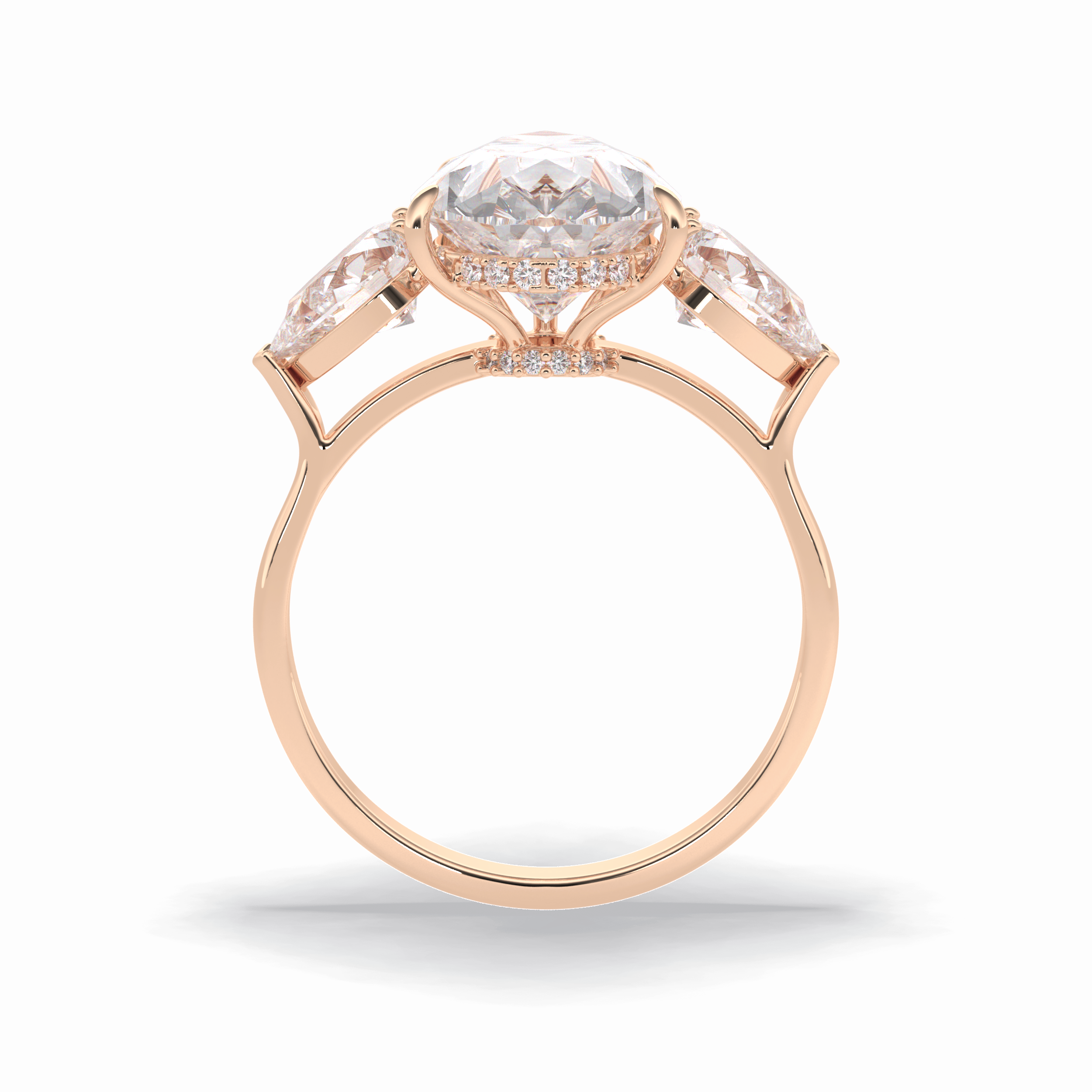 Pear Hidden Halo & Three Stones Lab Grown Diamond Engagement Ring