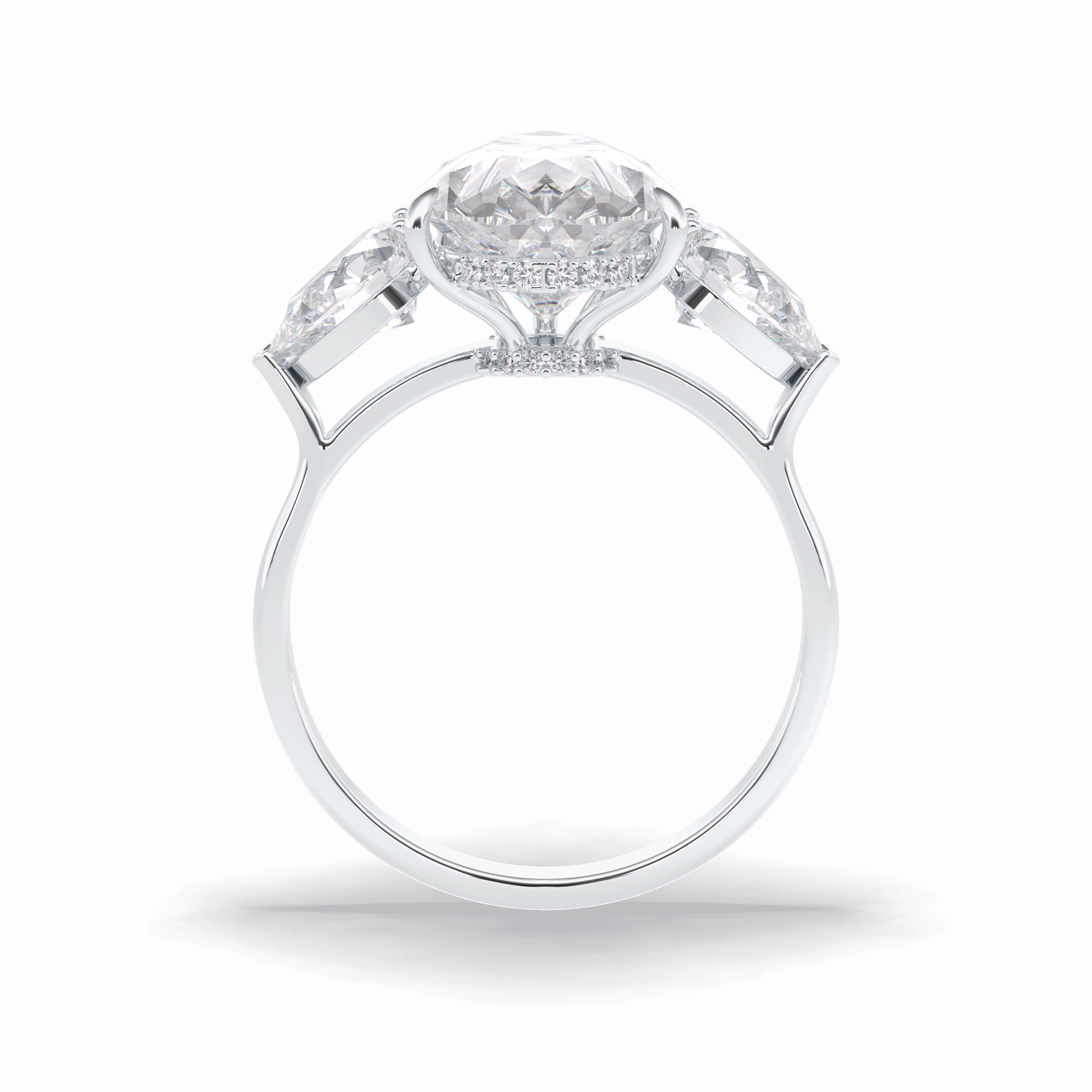 Pear Hidden Halo & Three Stones Lab Grown Diamond Engagement Ring
