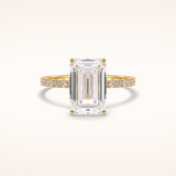 3.06 CT Emerald Shaped Pave Moissanite Engagement Ring