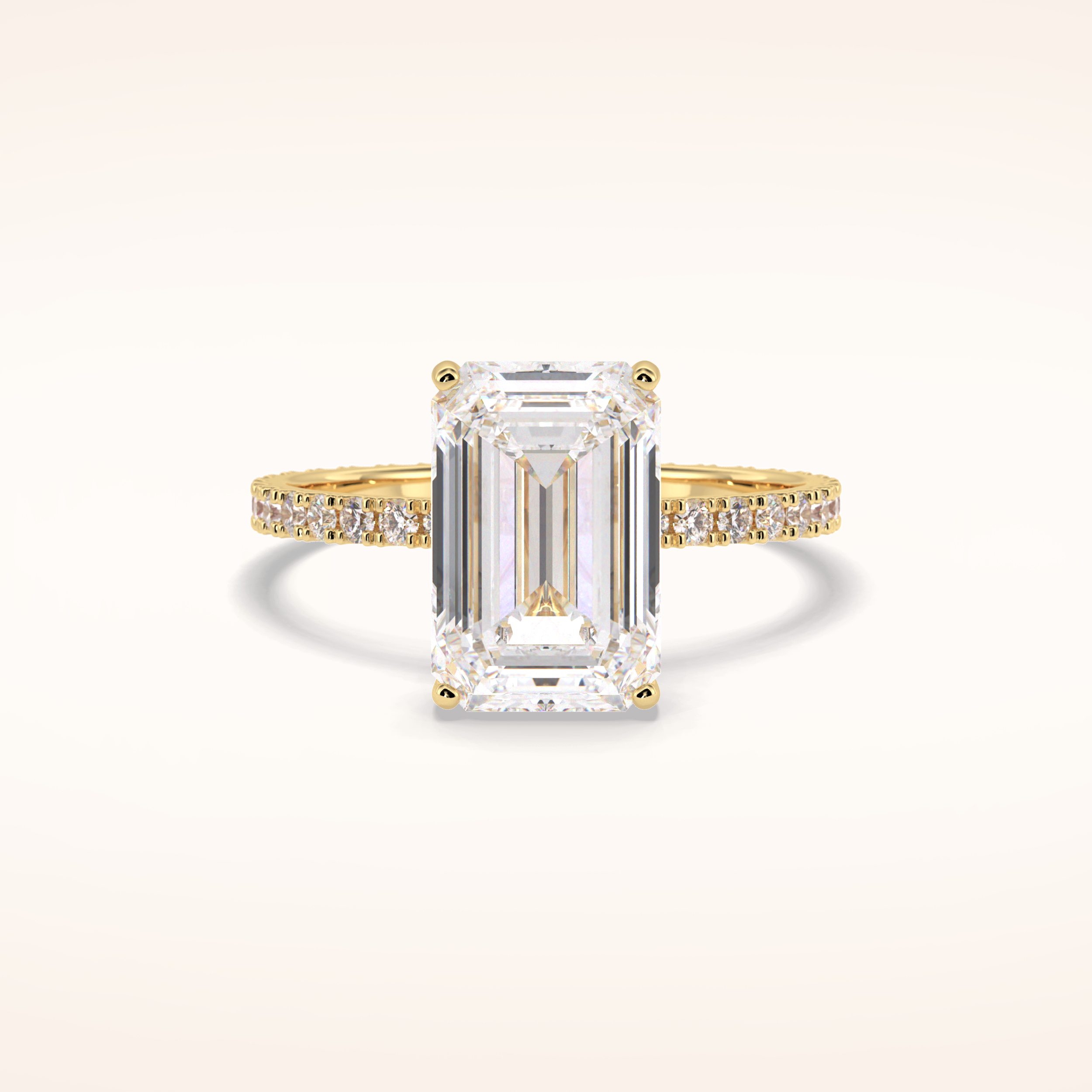 3.06 CT Emerald Shaped Pave Moissanite Engagement Ring