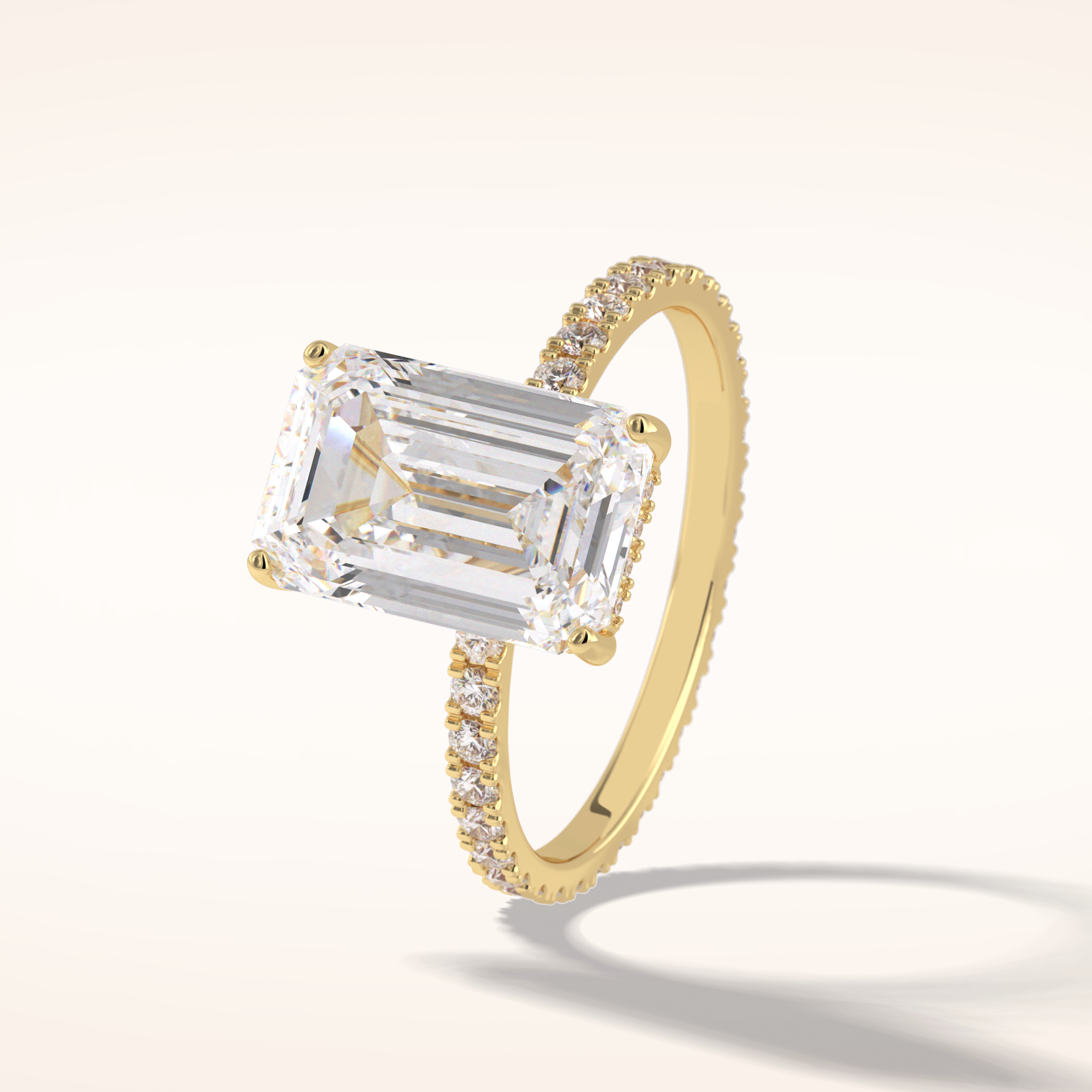 3.06 CT Emerald Shaped Pave Moissanite Engagement Ring