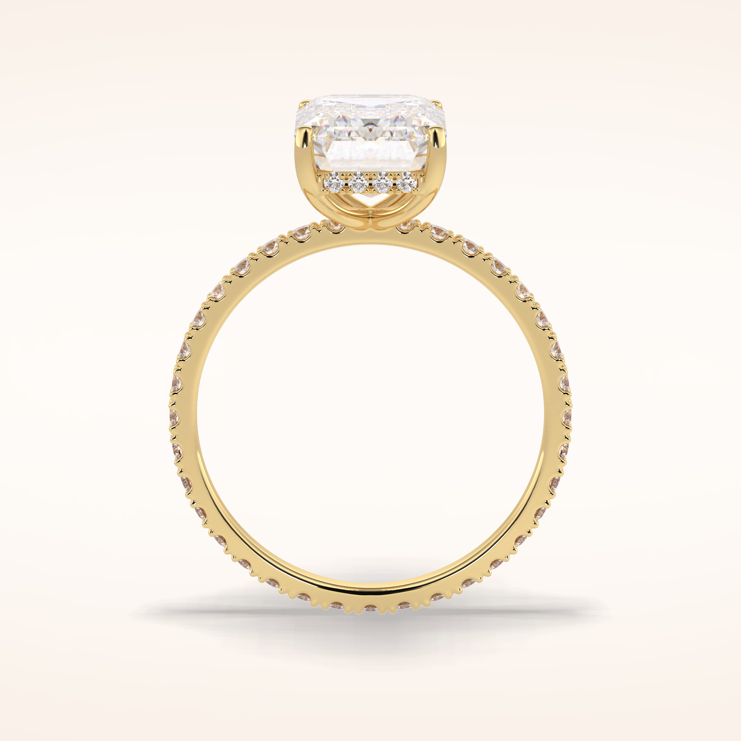 3.06 CT Emerald Shaped Pave Moissanite Engagement Ring