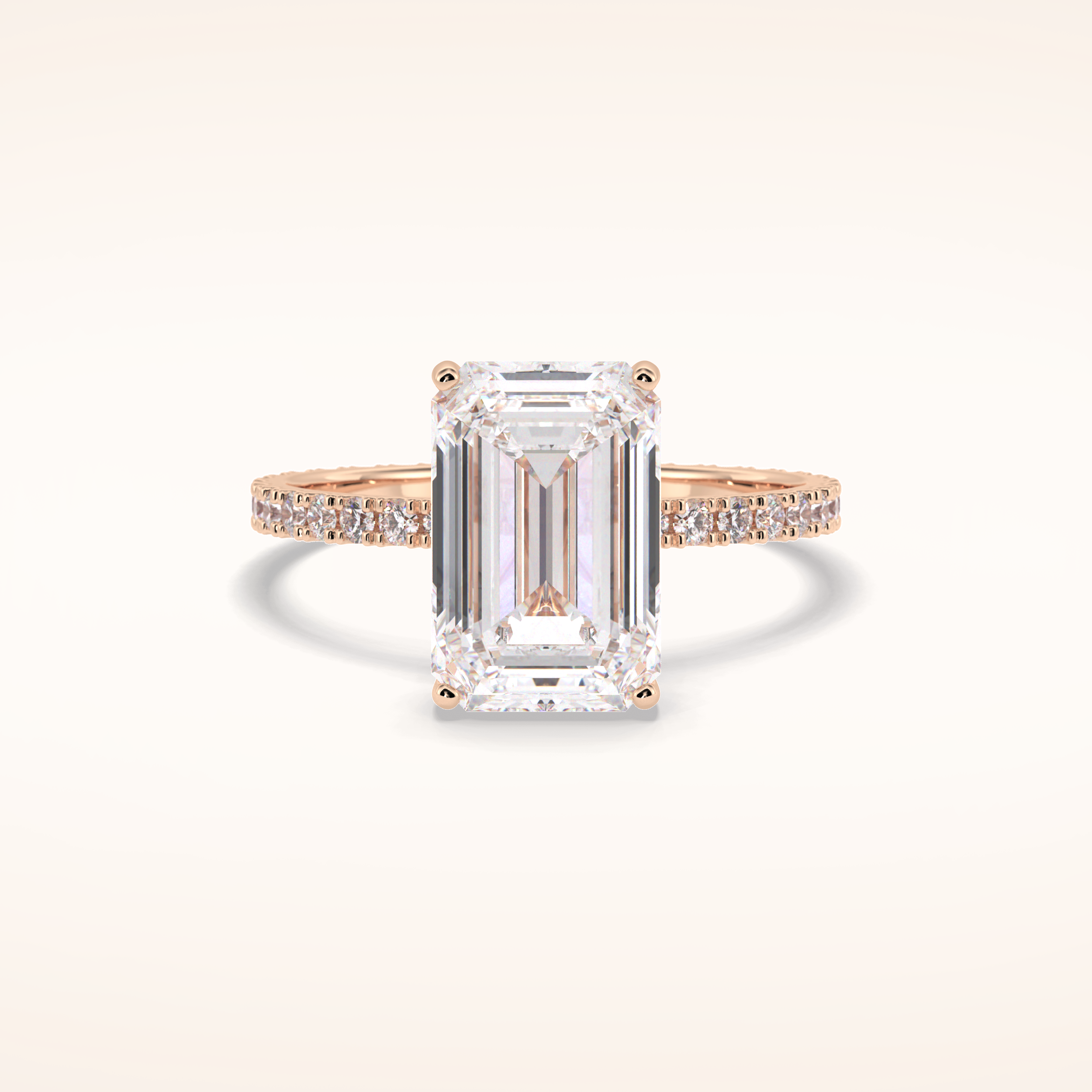 3.06 CT Emerald Shaped Pave Moissanite Engagement Ring