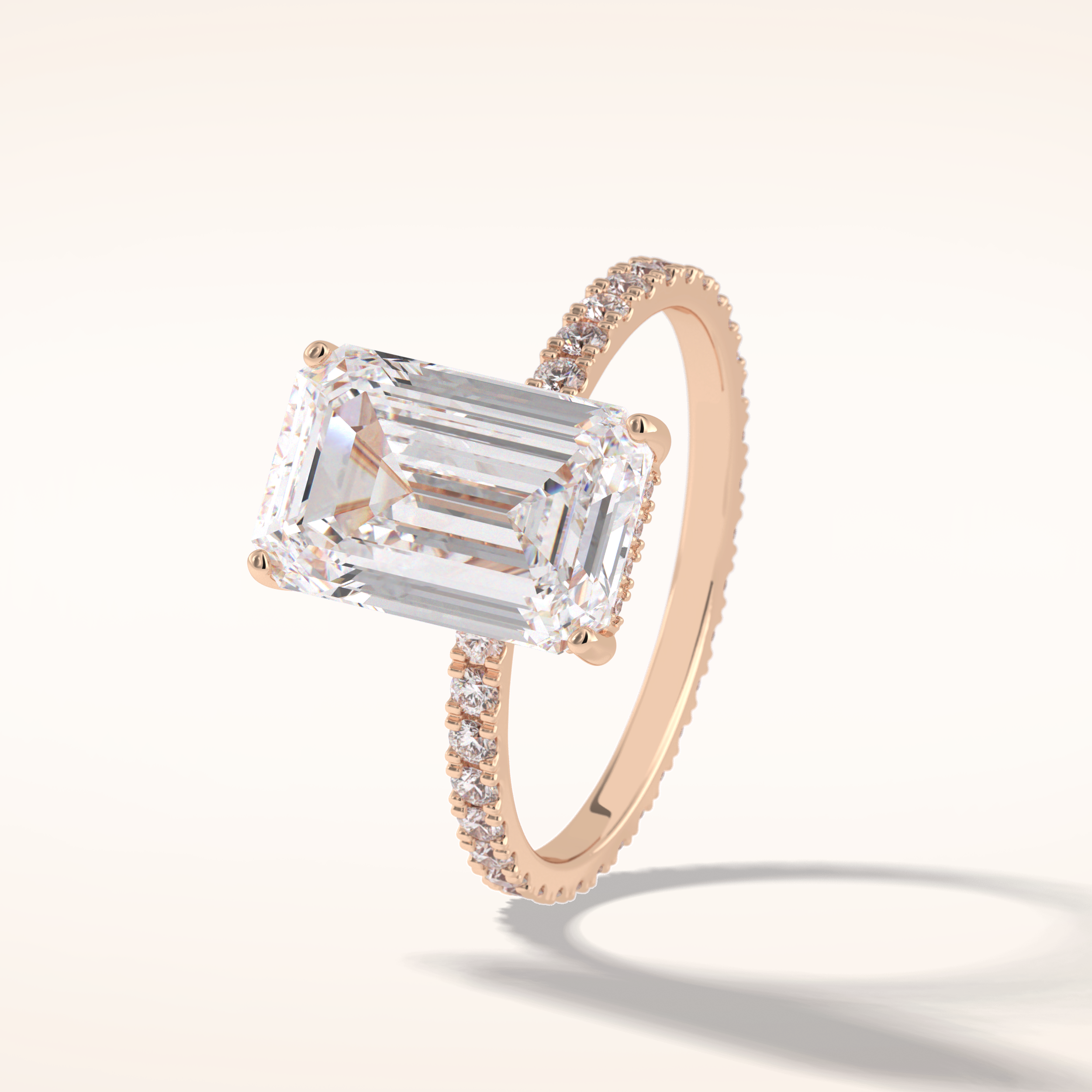 3.06 CT Emerald Shaped Pave Moissanite Engagement Ring