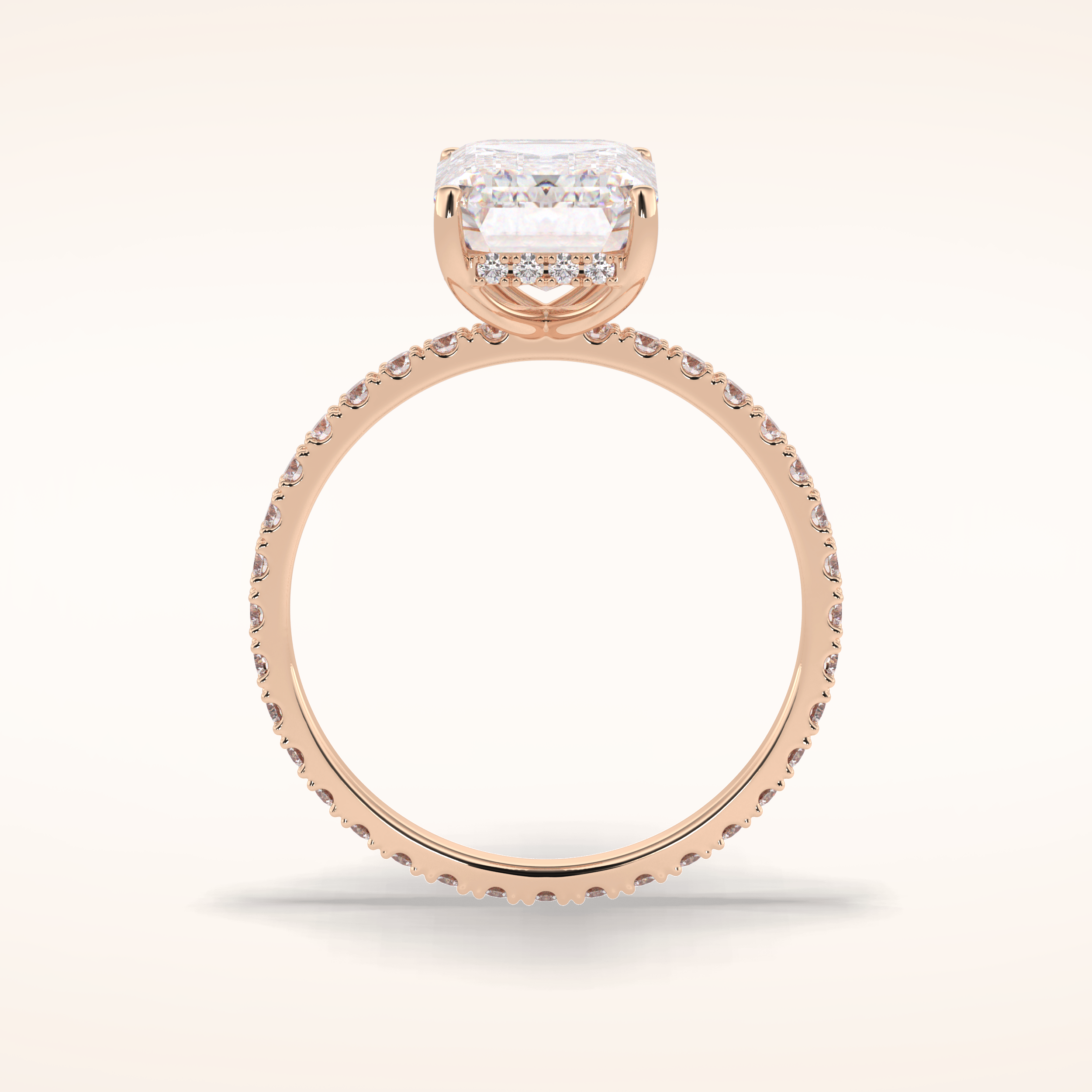 3.06 CT Emerald Shaped Pave Moissanite Engagement Ring