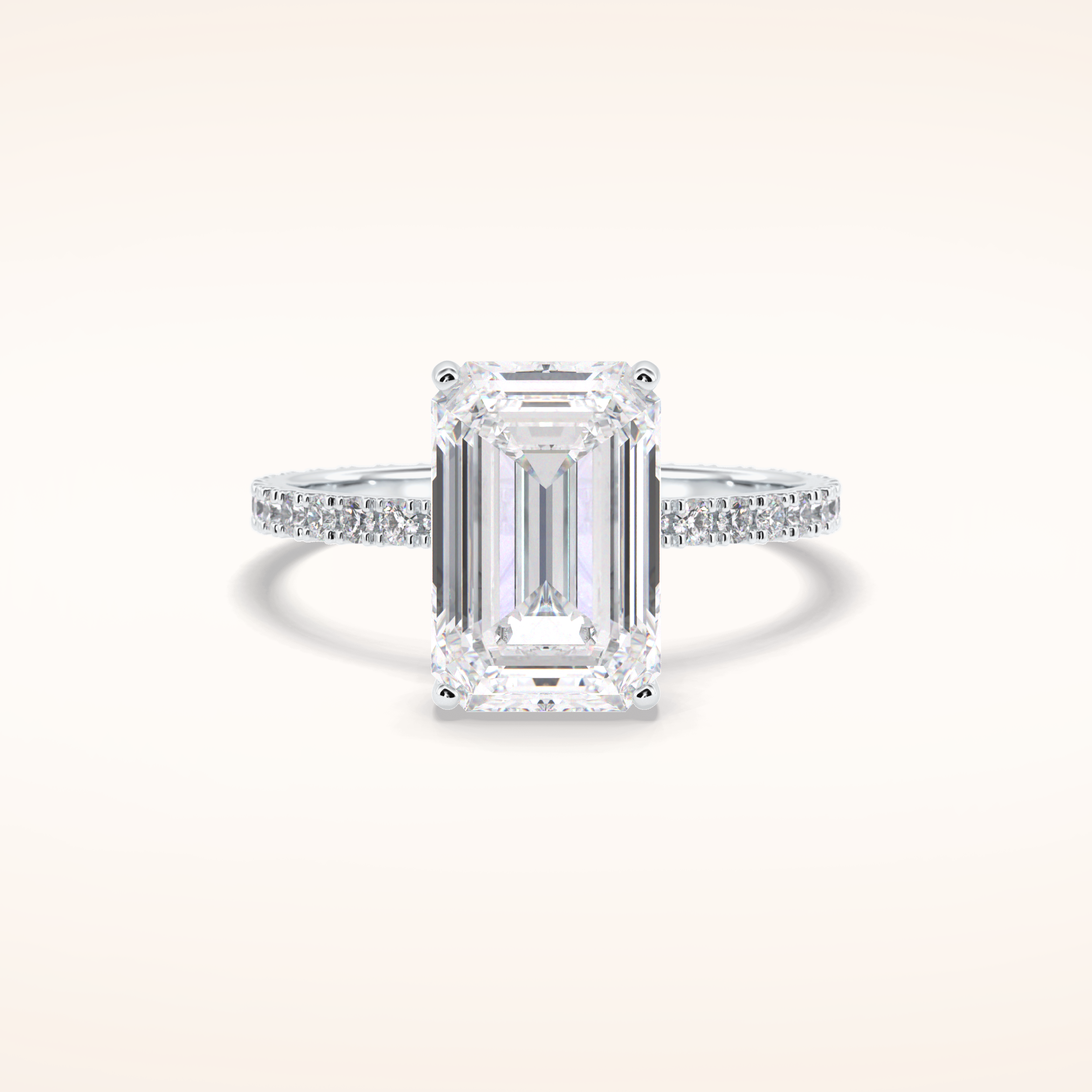 3.06 CT Emerald Shaped Pave Moissanite Engagement Ring