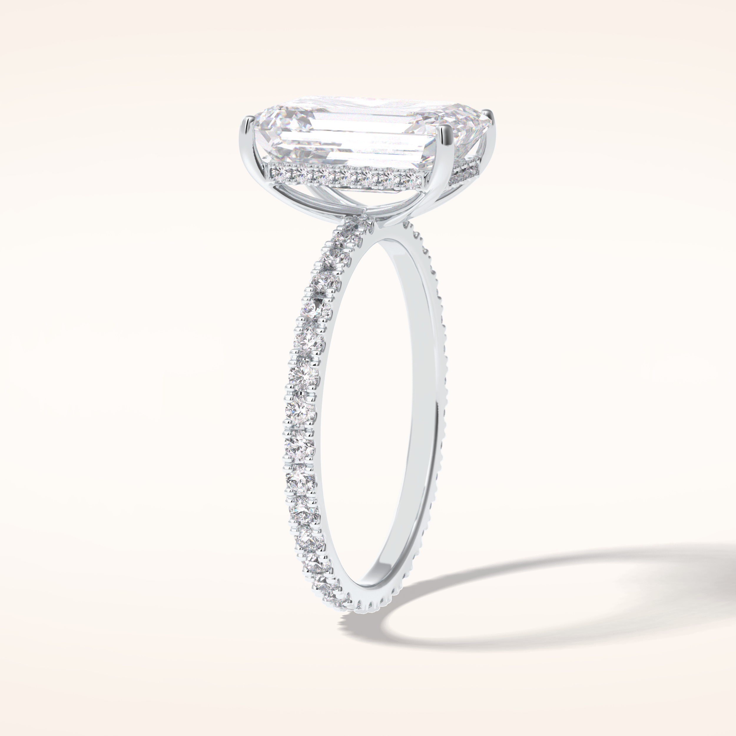 3.06 CT Emerald Shaped Pave Moissanite Engagement Ring