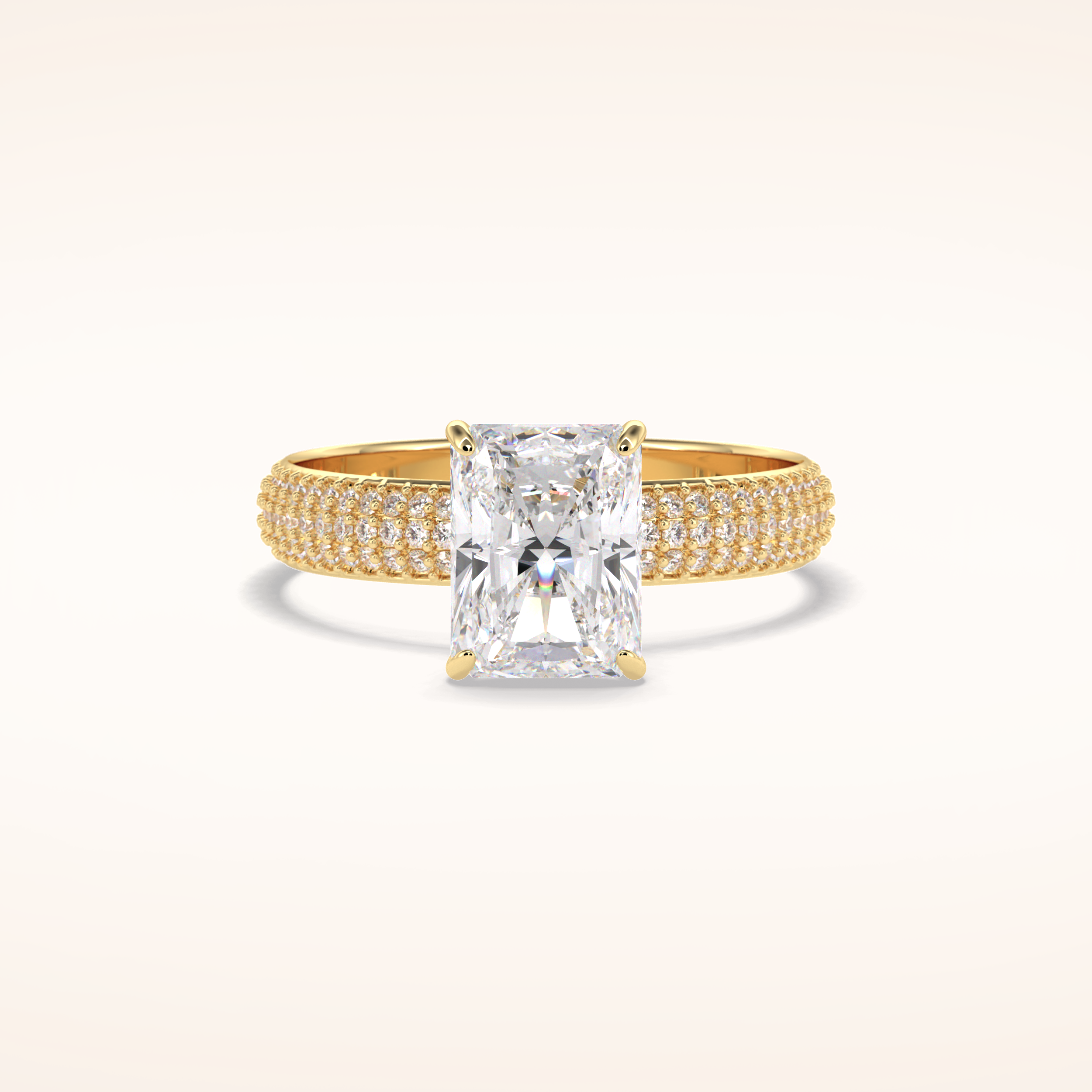 2 CT Radiant Shaped Pave Moissanite Engagement Ring