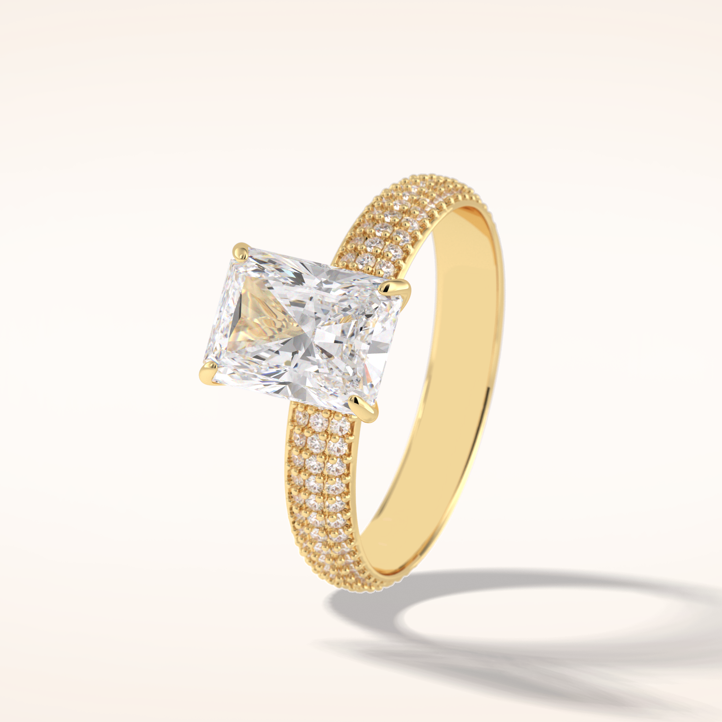 2 CT Radiant Shaped Pave Moissanite Engagement Ring