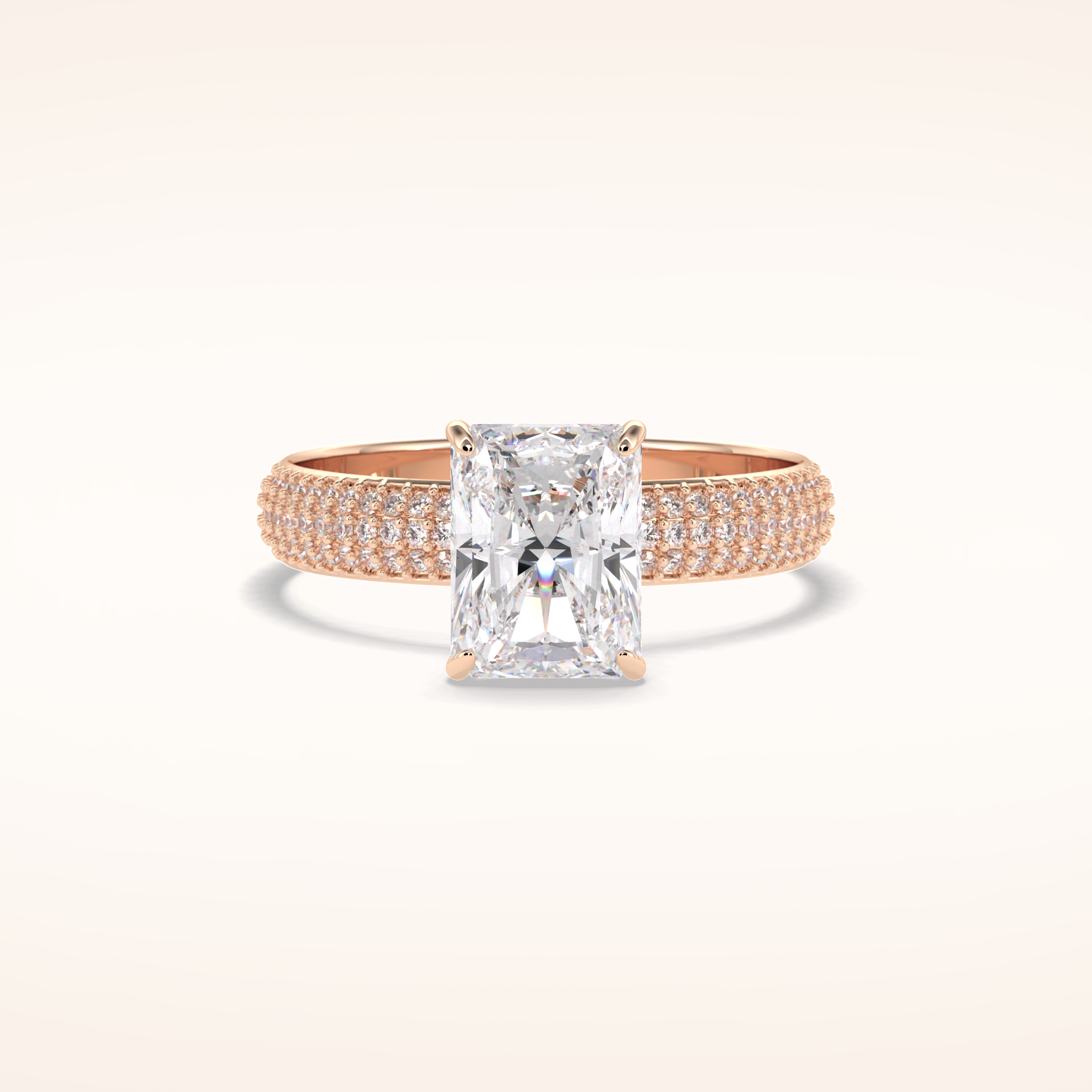 2 CT Radiant Shaped Pave Moissanite Engagement Ring
