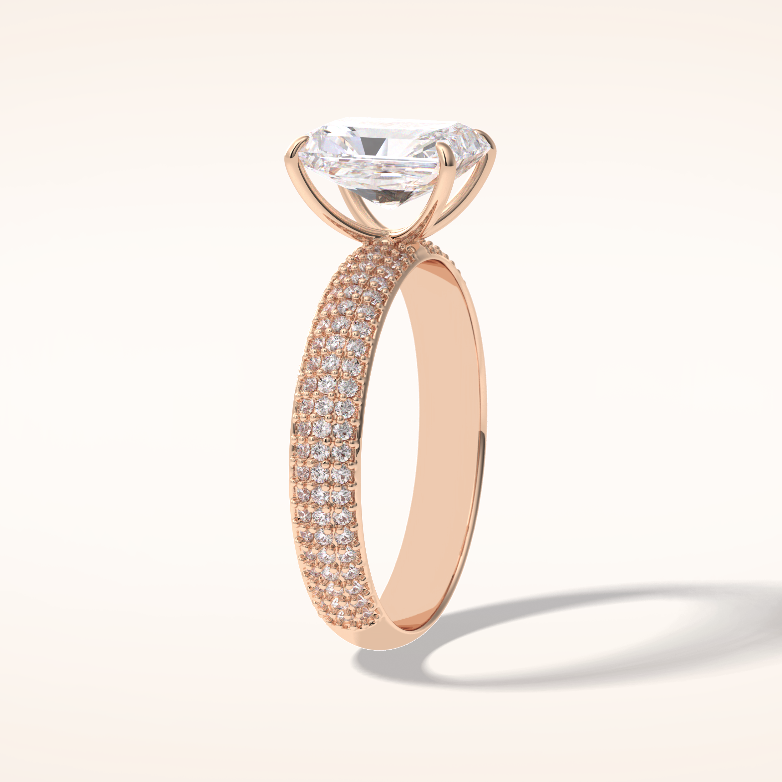 2 CT Radiant Shaped Pave Moissanite Engagement Ring