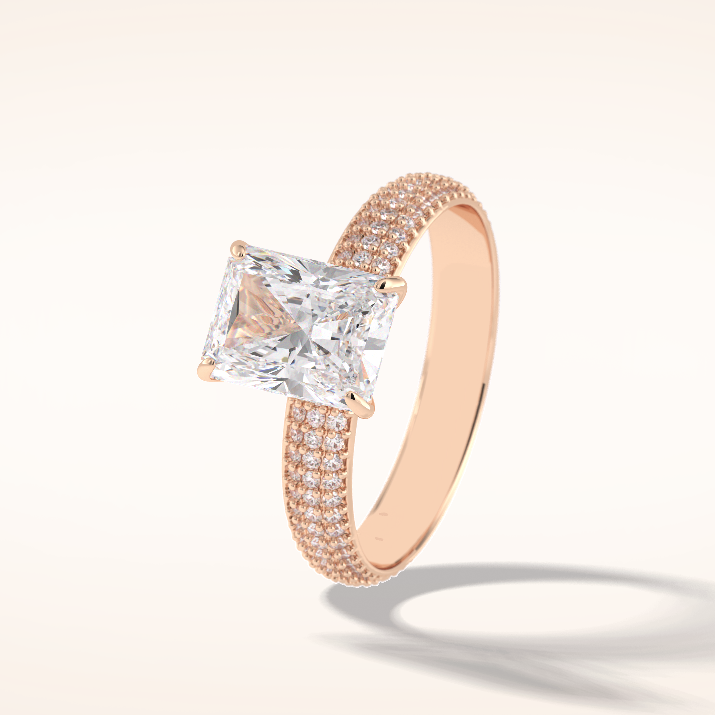 2 CT Radiant Shaped Pave Moissanite Engagement Ring