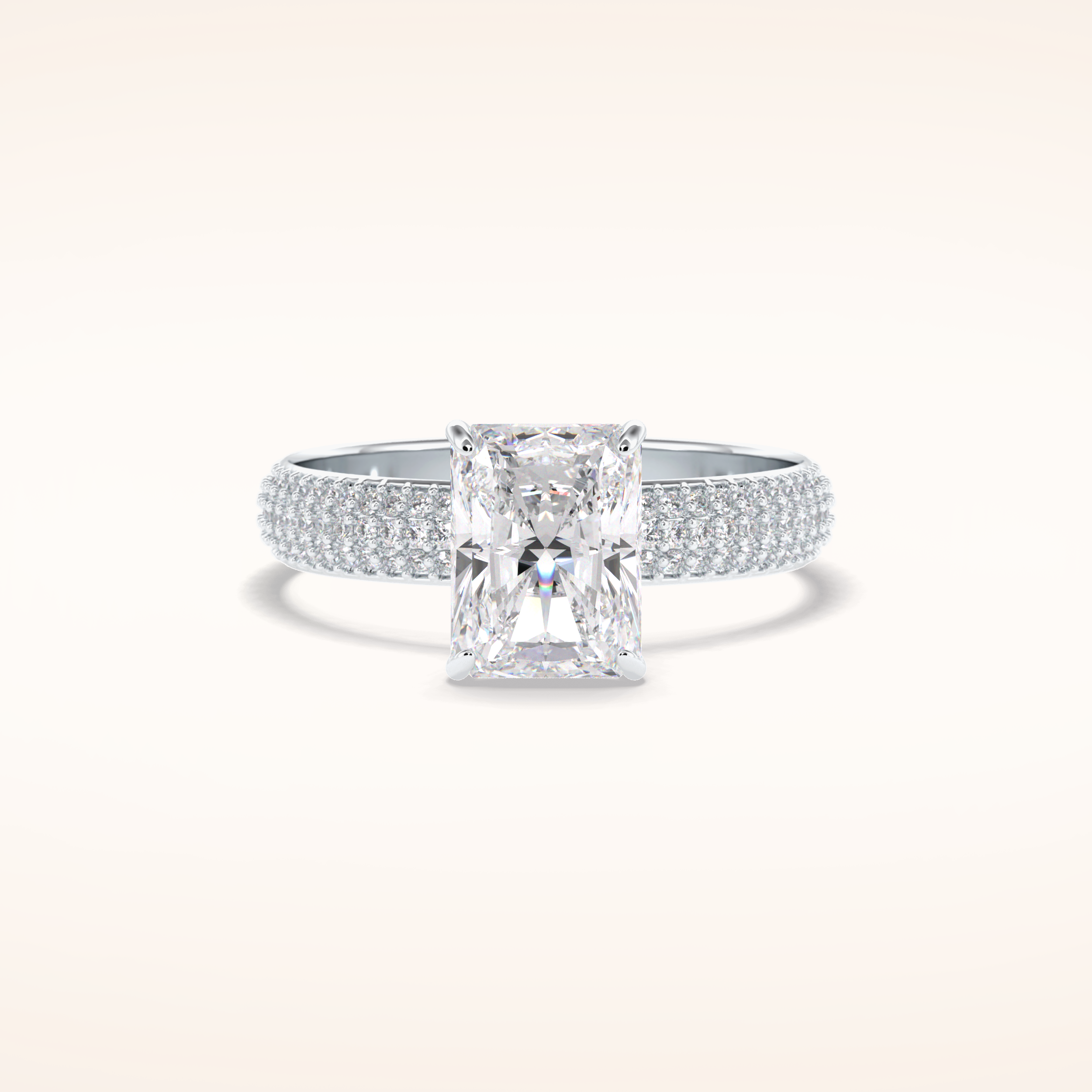 2 CT Radiant Shaped Pave Moissanite Engagement Ring