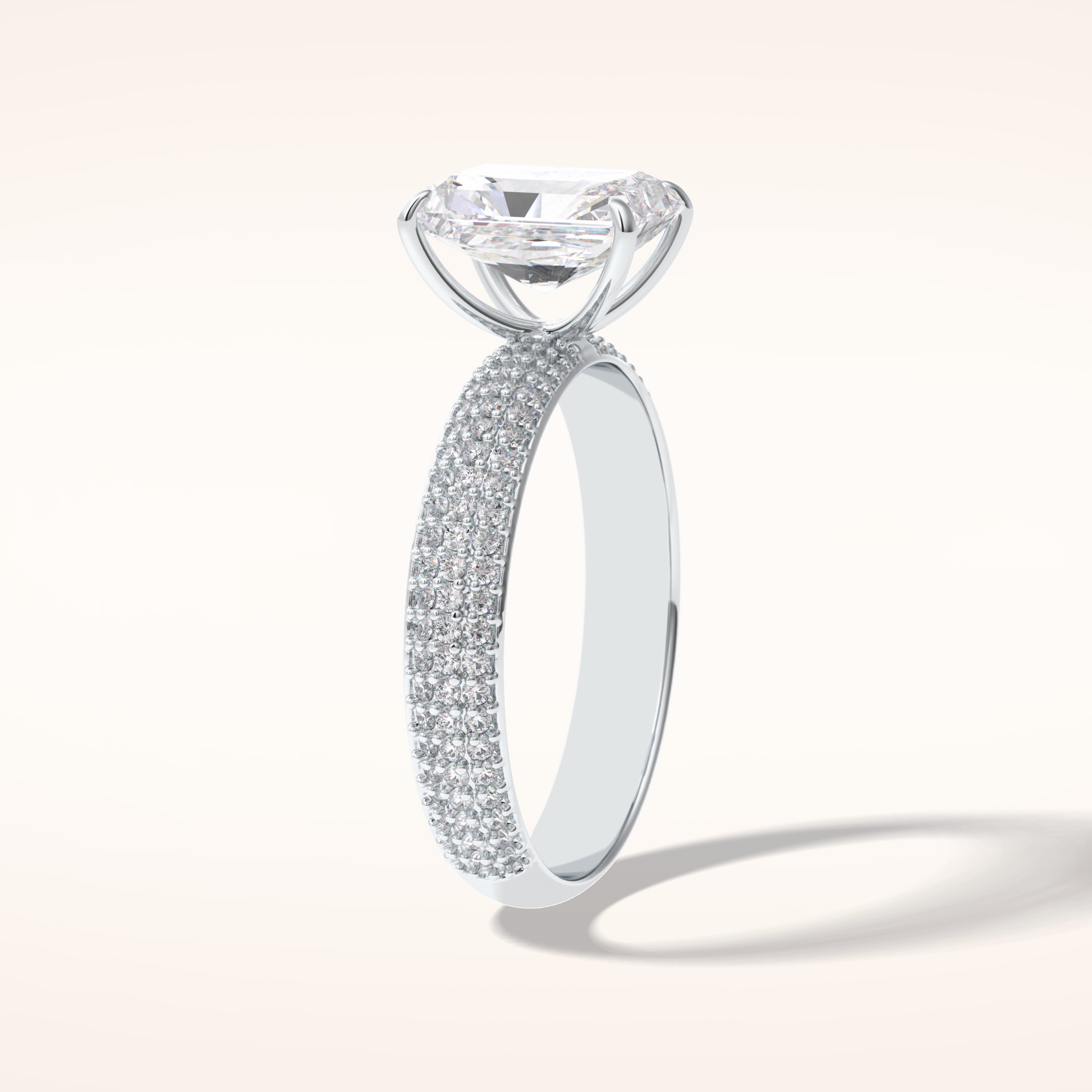 2 CT Radiant Shaped Pave Moissanite Engagement Ring