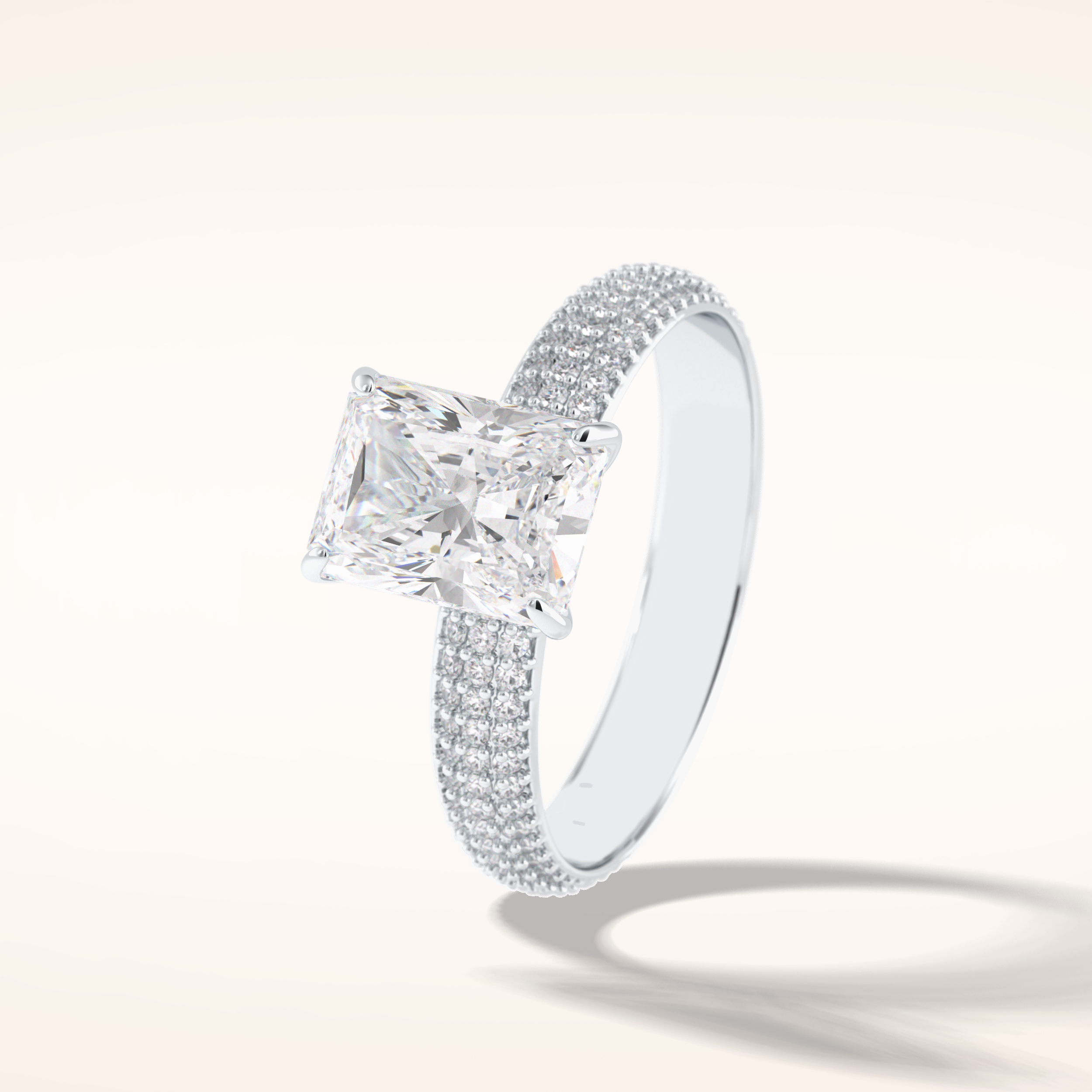 2 CT Radiant Shaped Pave Moissanite Engagement Ring