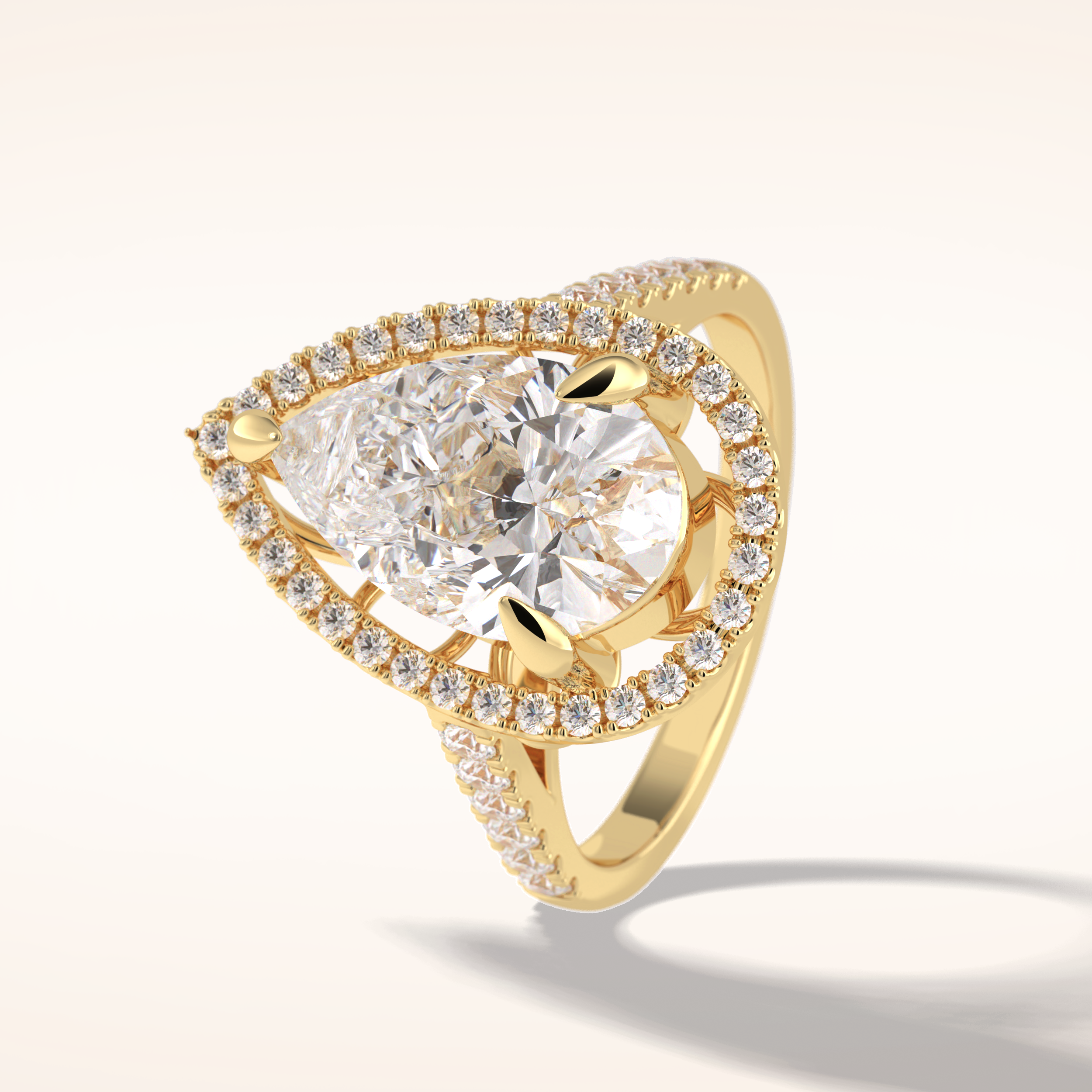 3 CT Pear Shaped Halo & Pave Moissanite Engagement Ring