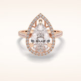 3 CT Pear Shaped Halo & Pave Moissanite Engagement Ring