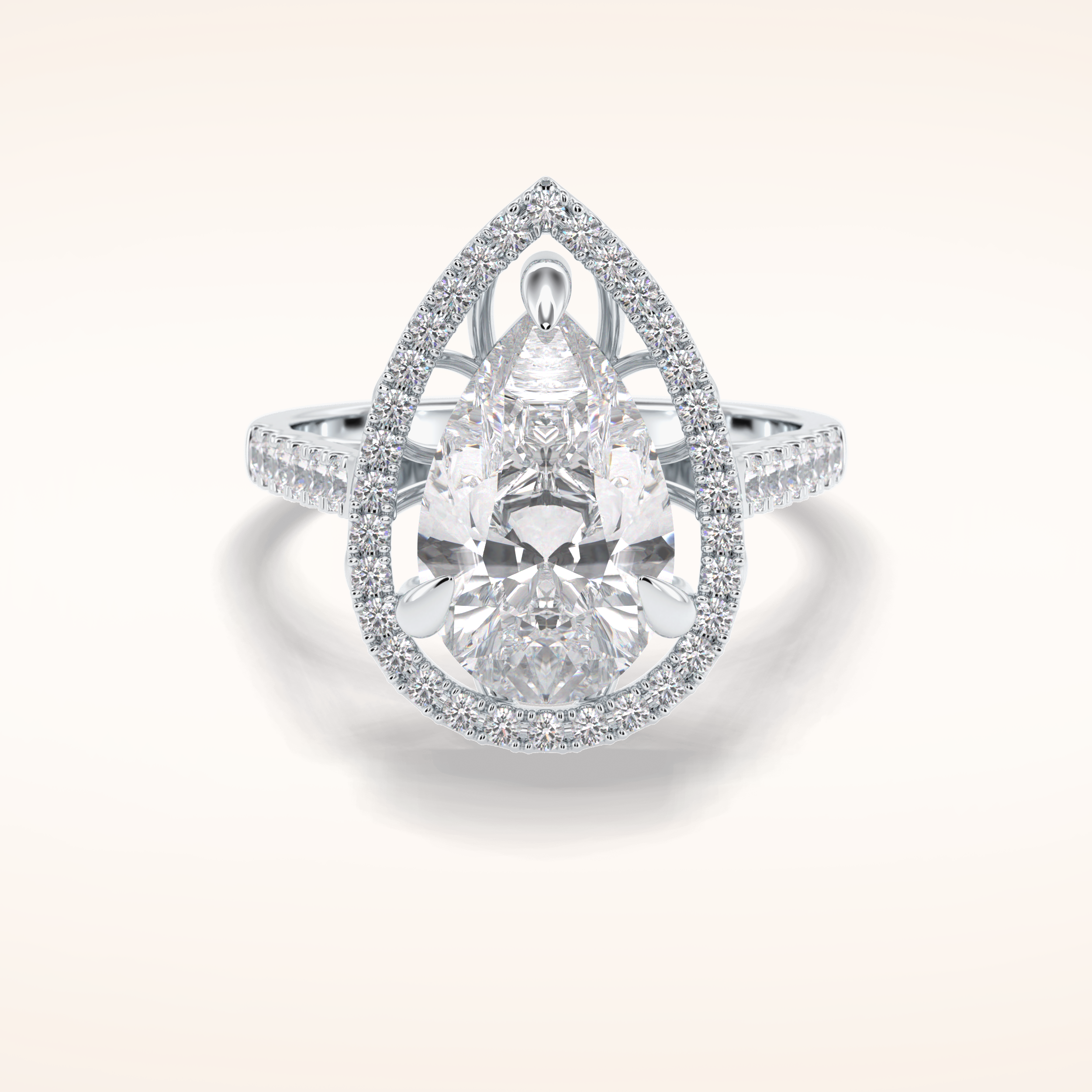 3 CT Pear Shaped Halo & Pave Moissanite Engagement Ring