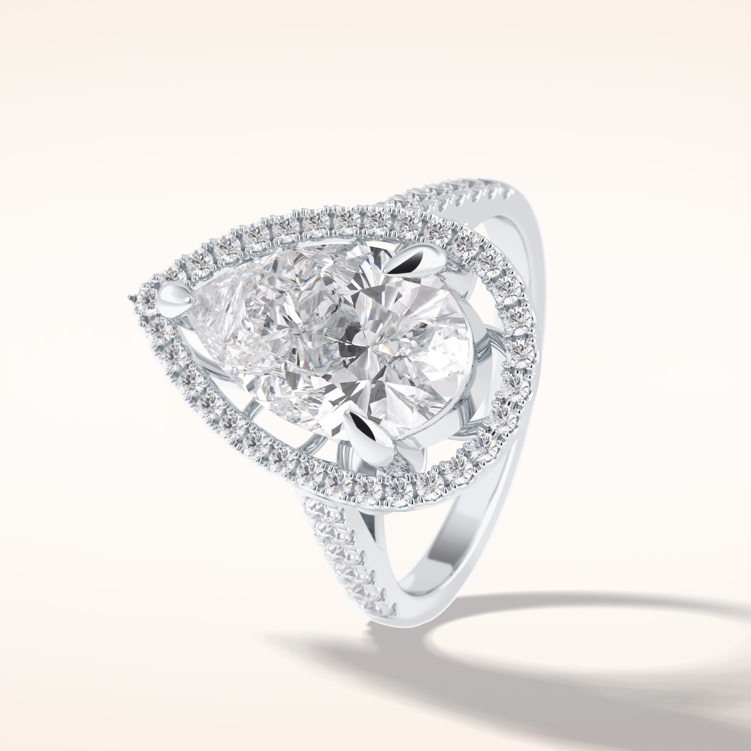 3 CT Pear Shaped Halo & Pave Moissanite Engagement Ring
