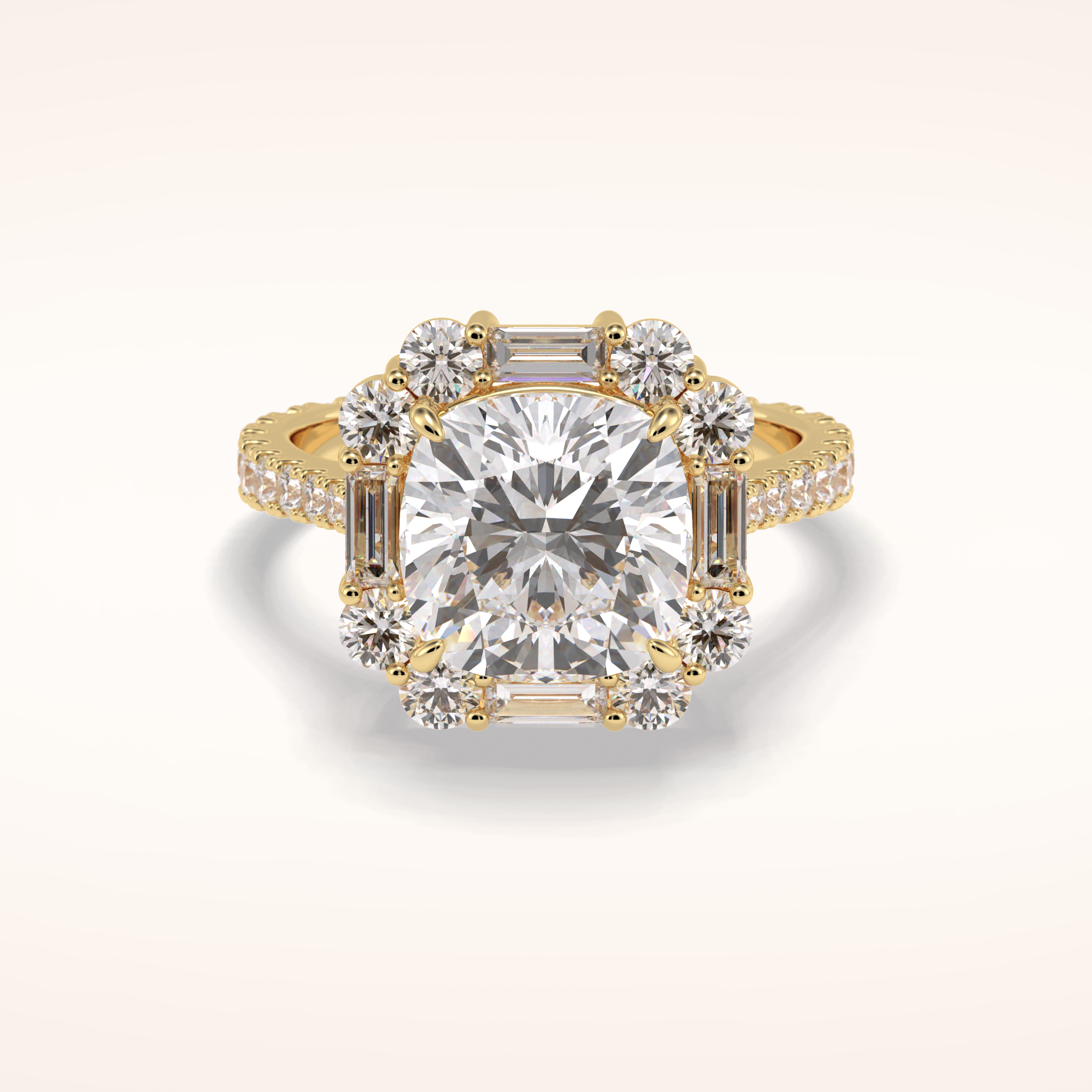 4.02 CT Cushion Shaped Halo & Pave Moissanite Engagement Ring