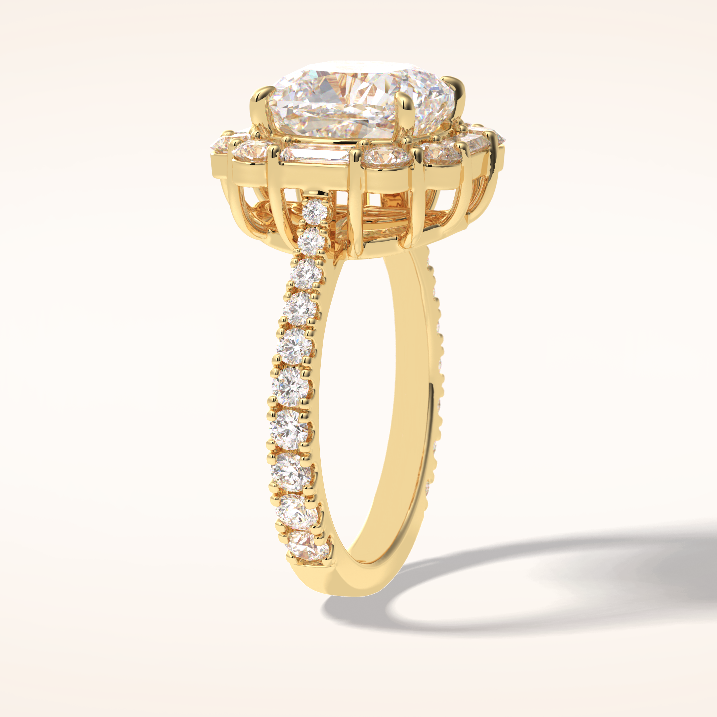 4.02 CT Cushion Shaped Halo & Pave Moissanite Engagement Ring