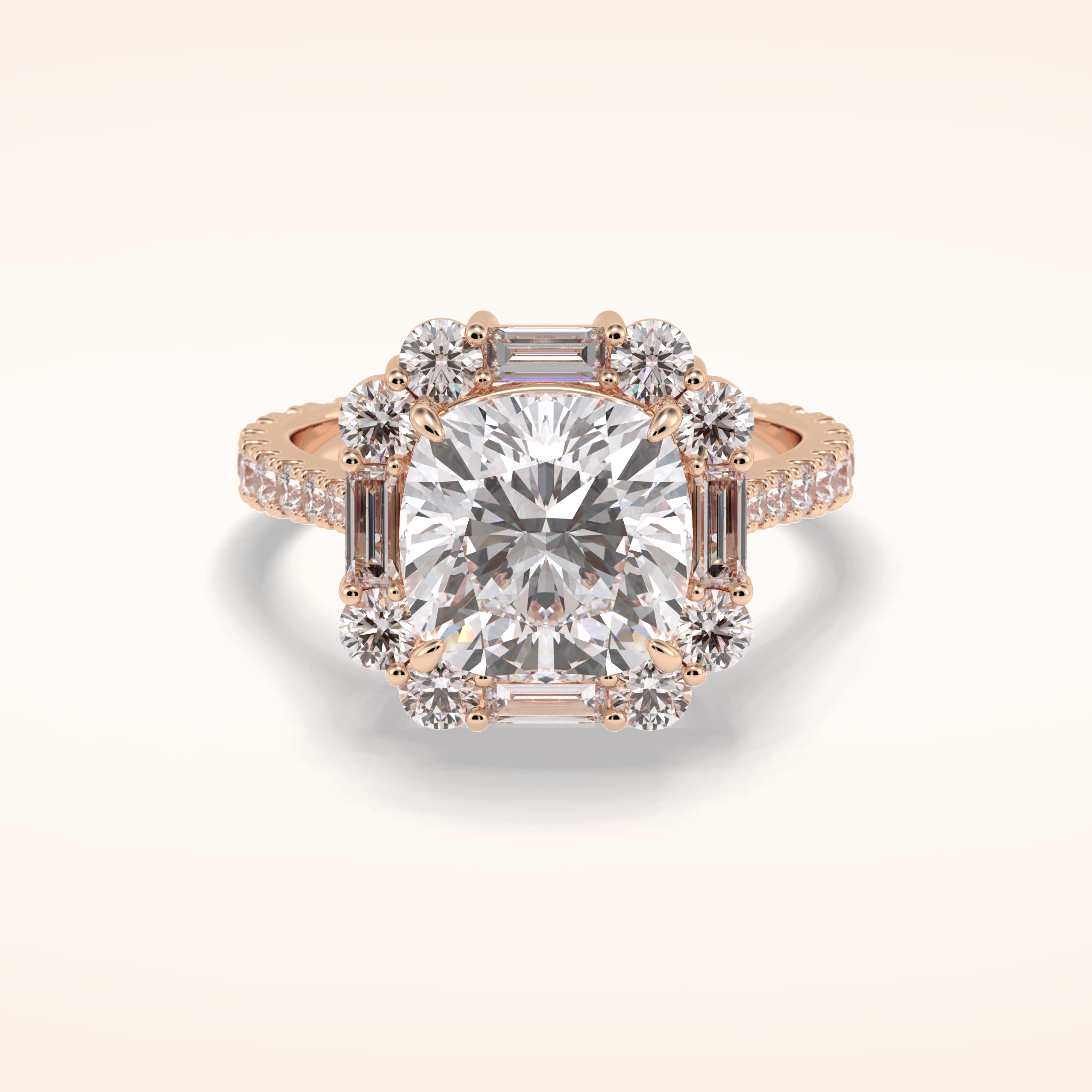 4.02 CT Cushion Shaped Halo & Pave Moissanite Engagement Ring