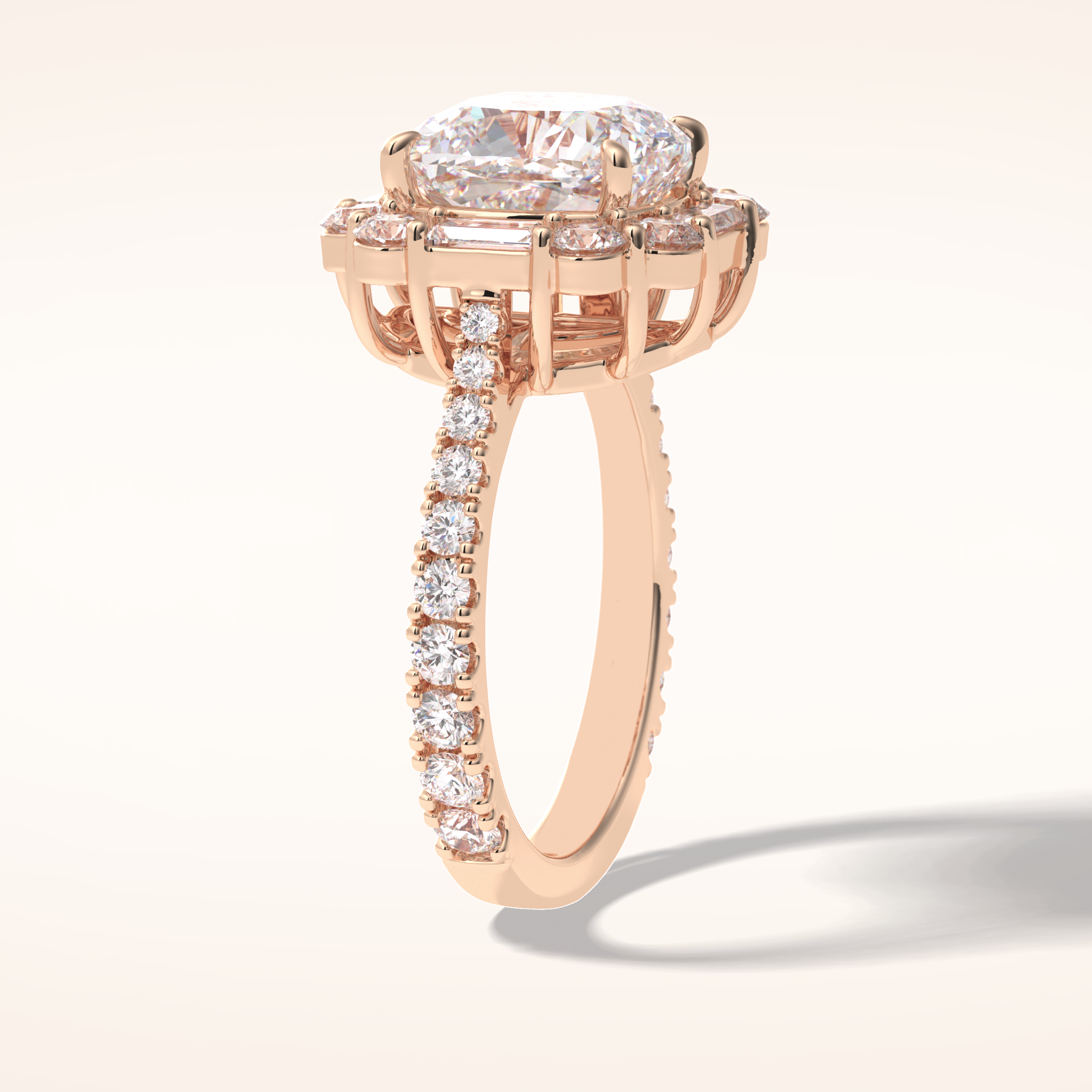 4.02 CT Cushion Shaped Halo & Pave Moissanite Engagement Ring