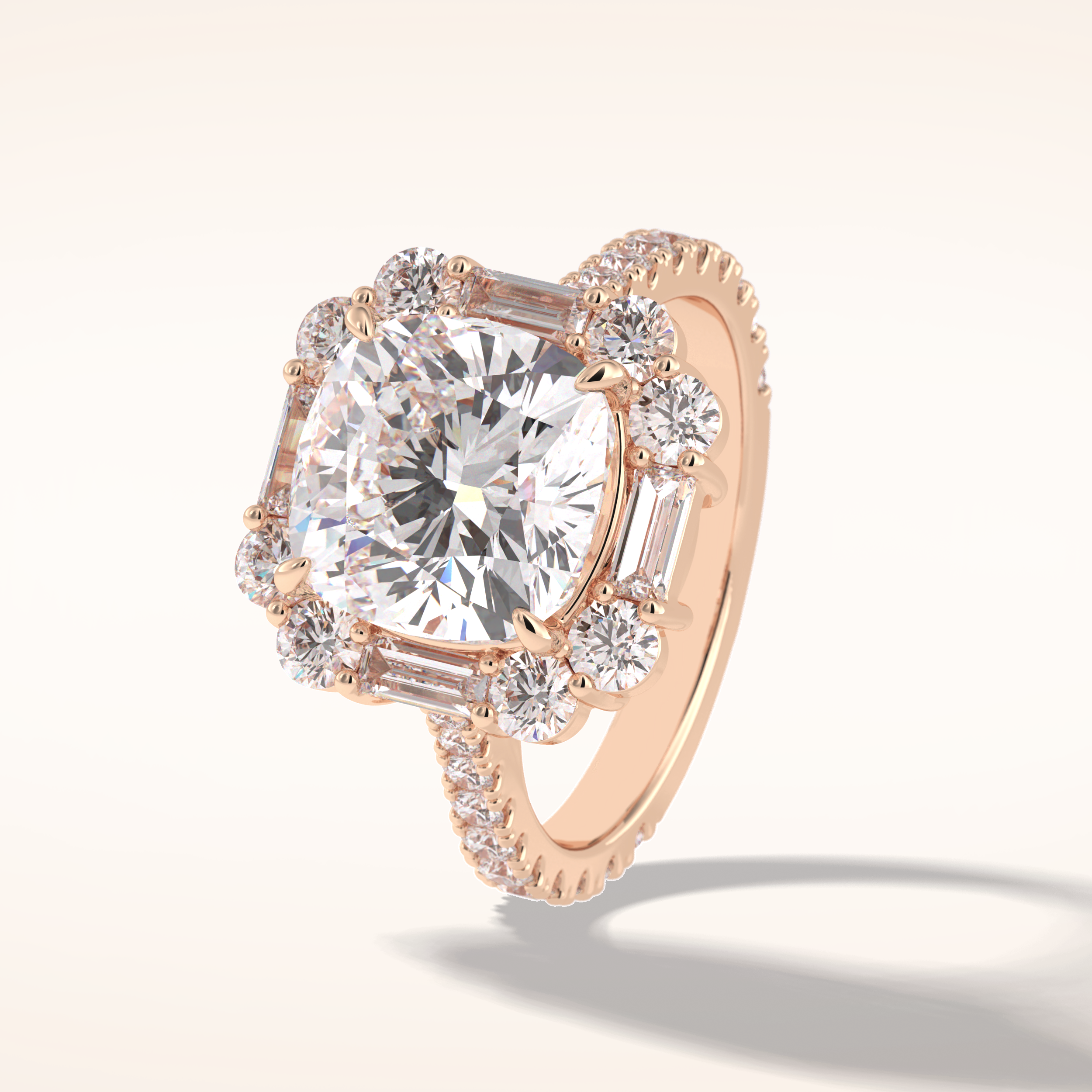 4.02 CT Cushion Shaped Halo & Pave Moissanite Engagement Ring