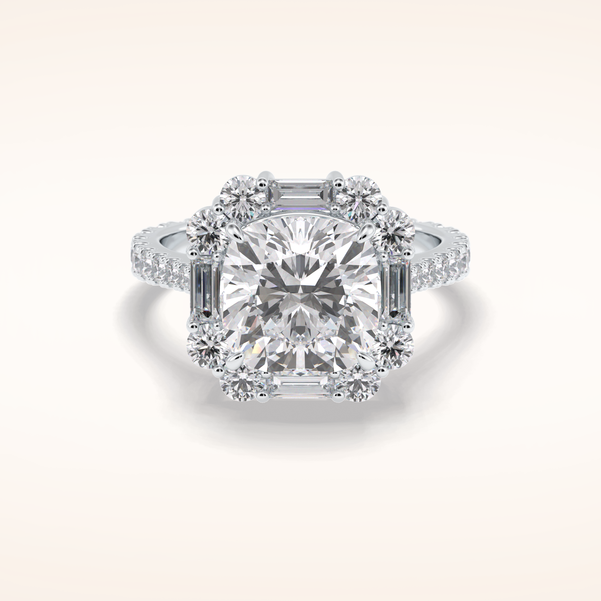 4.02 CT Cushion Shaped Halo & Pave Moissanite Engagement Ring