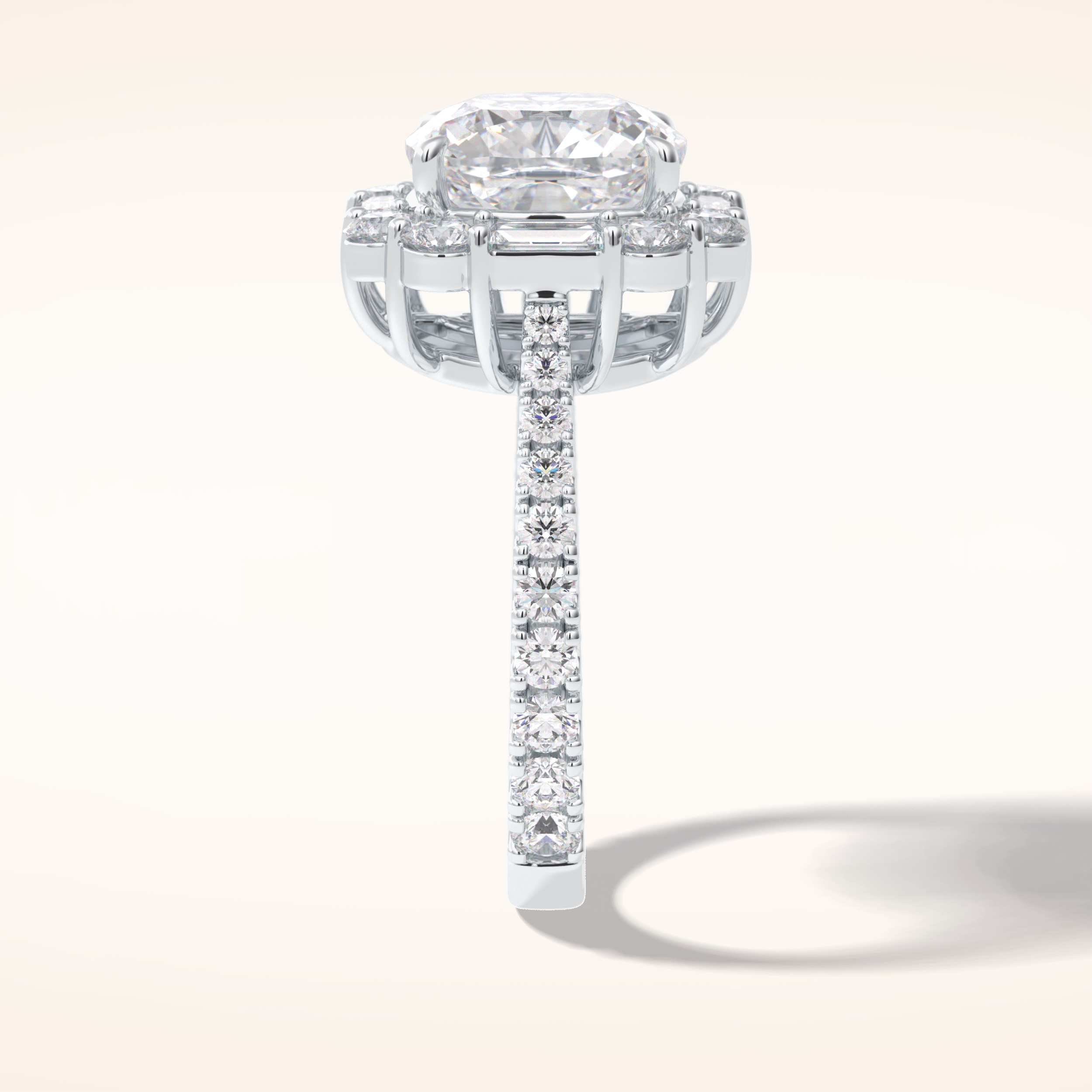 4.02 CT Cushion Shaped Halo & Pave Moissanite Engagement Ring