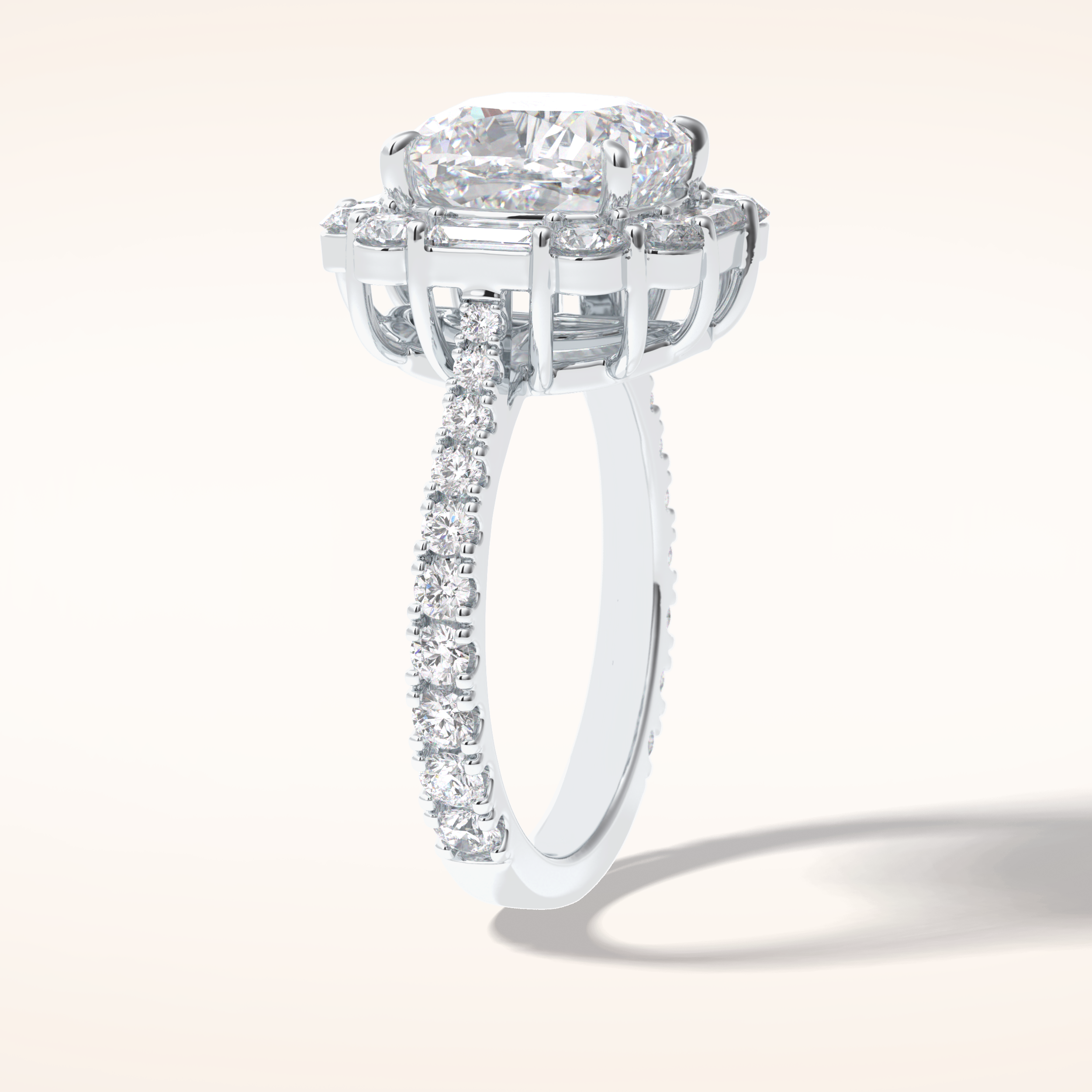 4.02 CT Cushion Shaped Halo & Pave Moissanite Engagement Ring