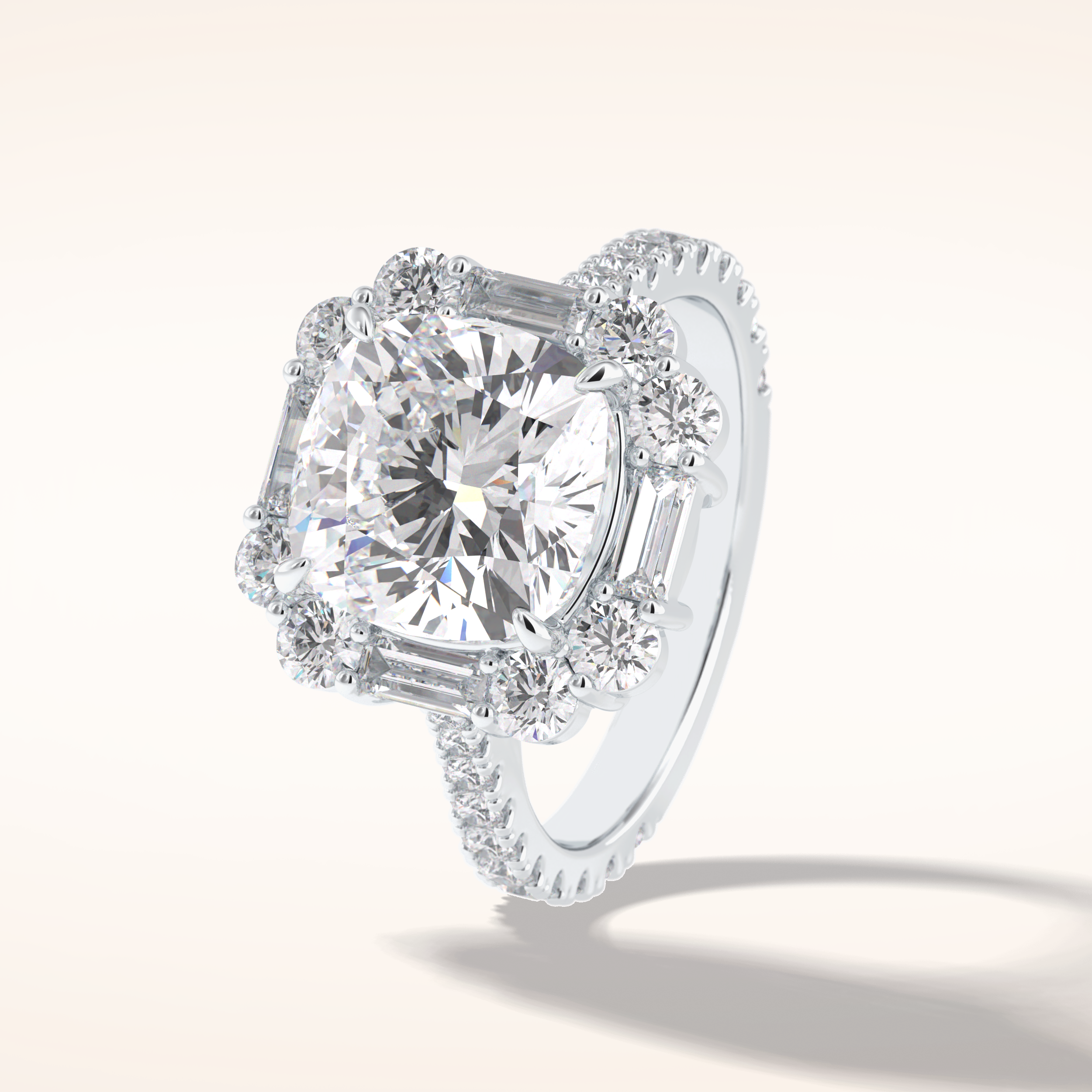4.02 CT Cushion Shaped Halo & Pave Moissanite Engagement Ring