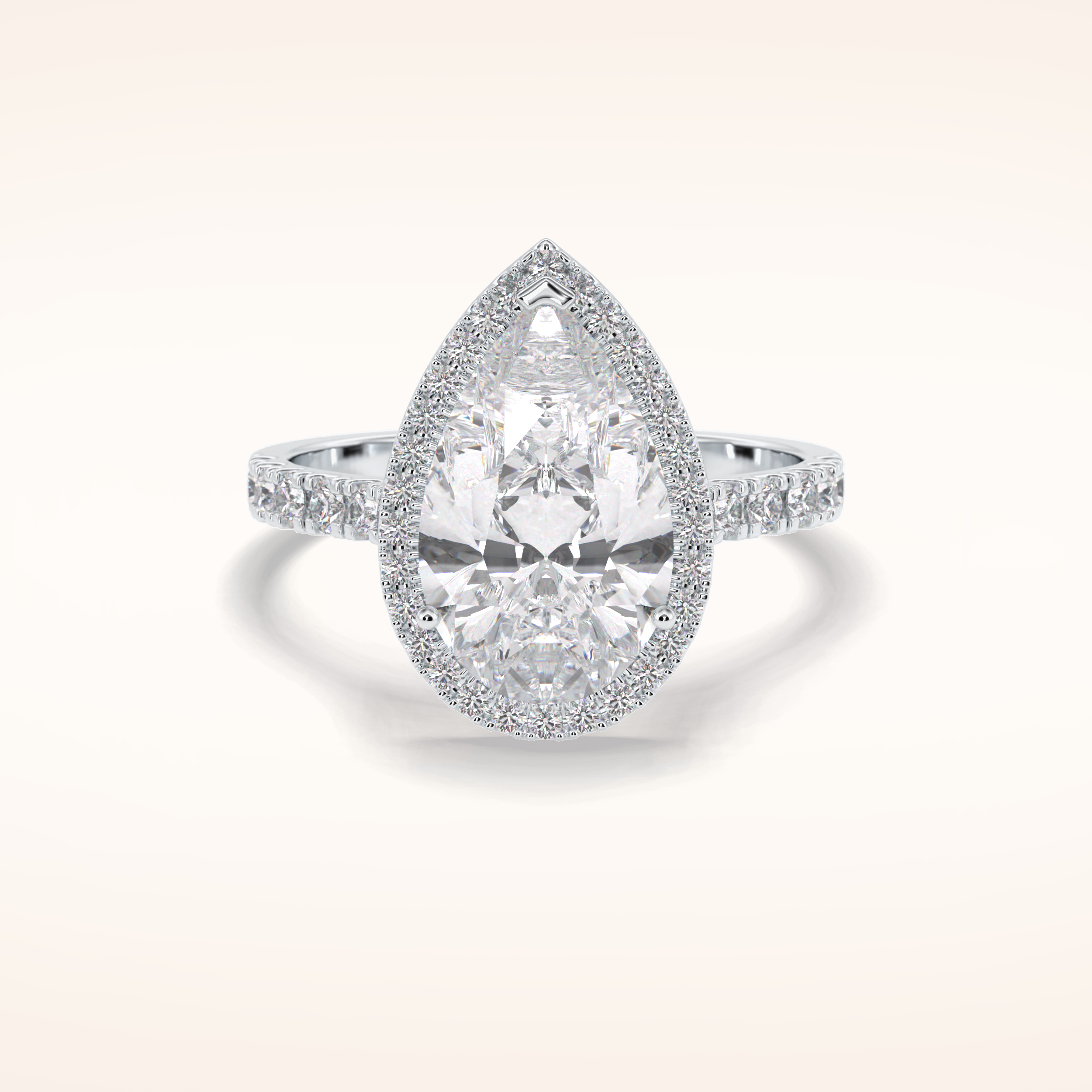 3.07 CT Pear Shaped Halo & Pave Moissanite Engagement Ring
